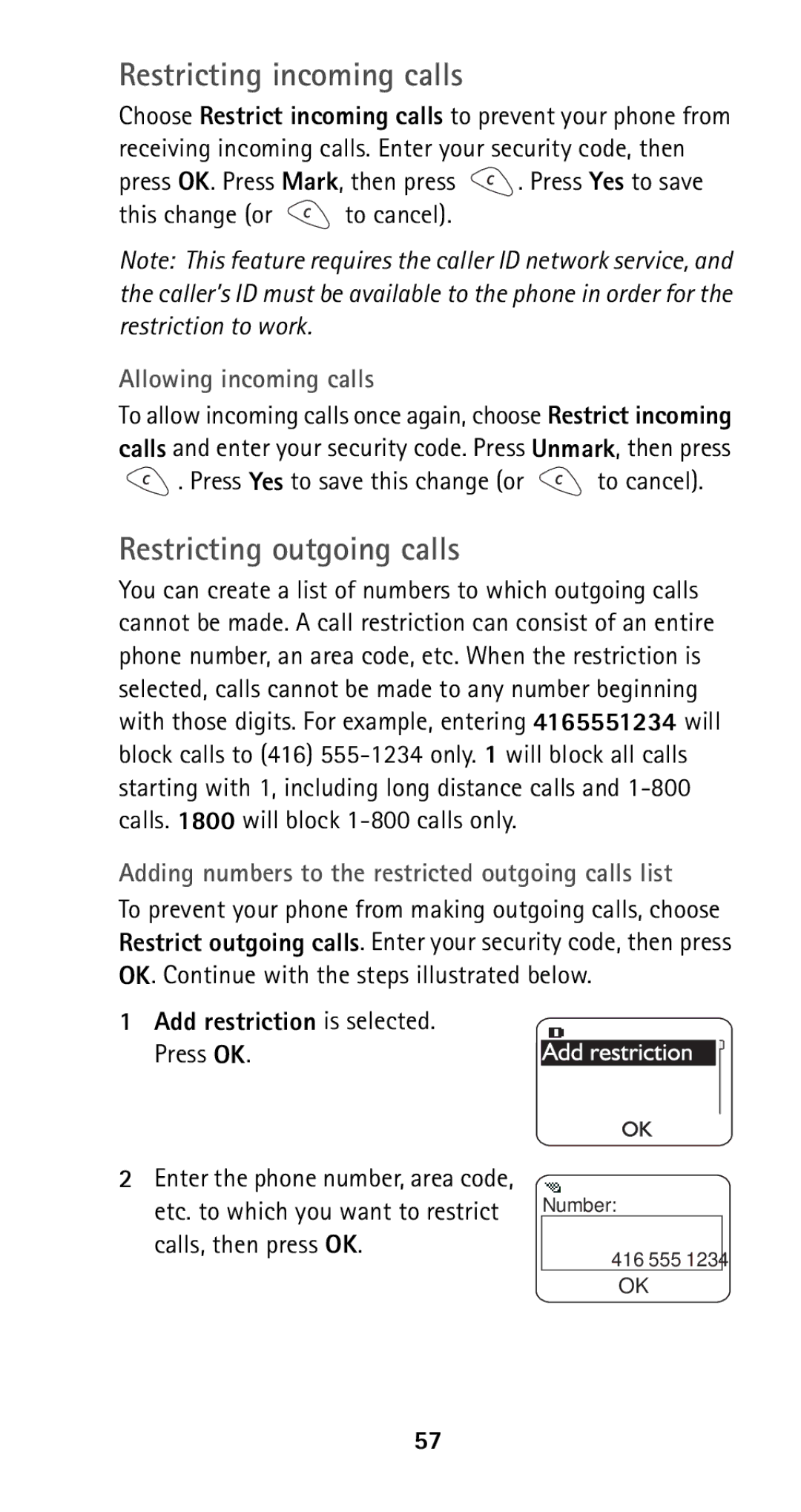 Nokia 5125 manual Restricting incoming calls, Restricting outgoing calls, This change or to cancel 