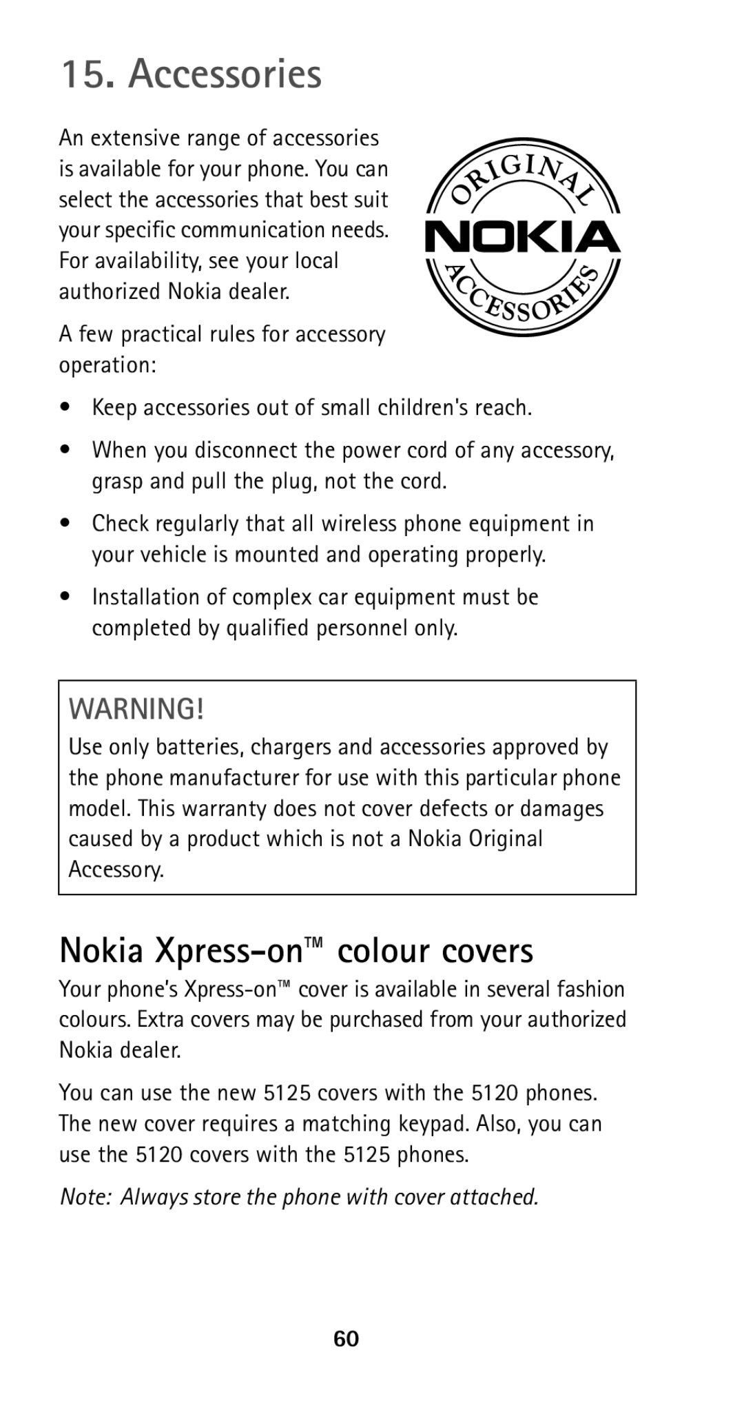 Nokia 5125 manual Accessories, Nokia Xpress-on colour covers 