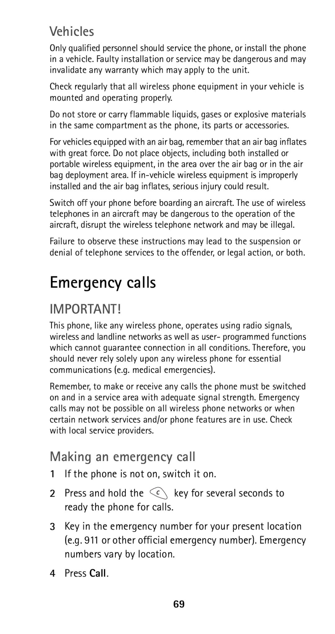 Nokia 5125 manual Emergency calls, Vehicles, Making an emergency call 