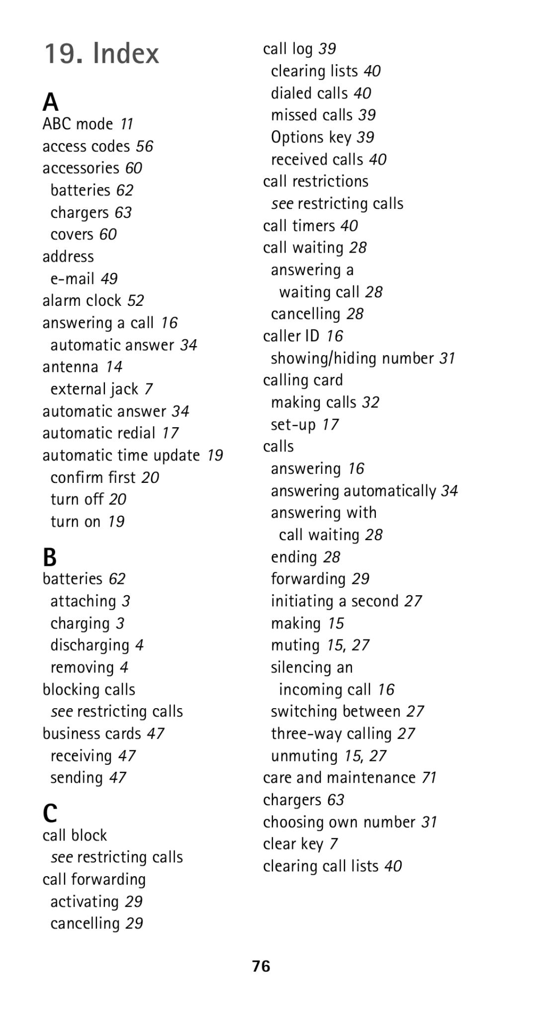 Nokia 5125 manual Index, Call block 