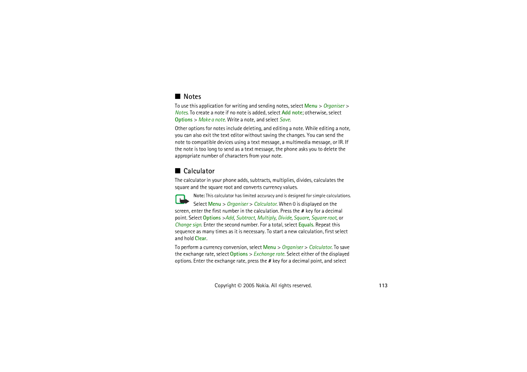 Nokia 5140I manual Calculator, 113 