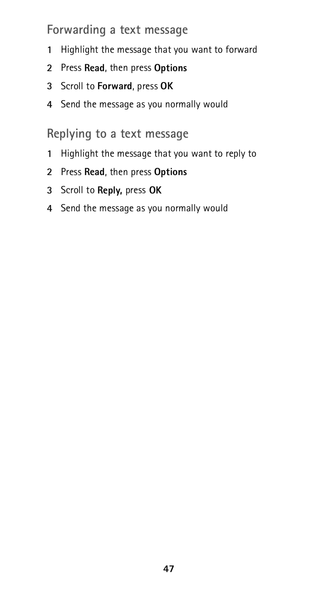 Nokia 5160 owner manual Forwarding a text message, Replying to a text message 