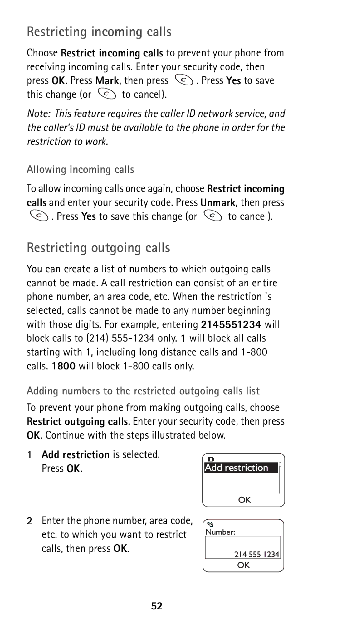 Nokia 5160 owner manual Restricting incoming calls, Restricting outgoing calls 