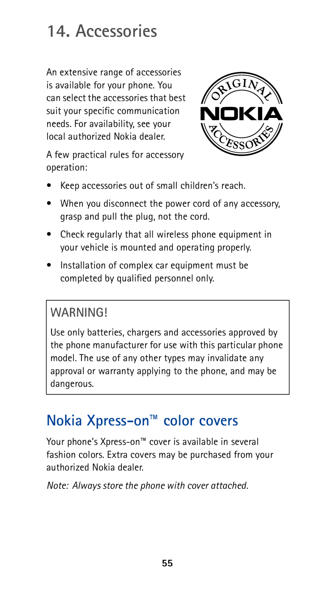 Nokia 5160 owner manual Accessories, Nokia Xpress-on color covers 