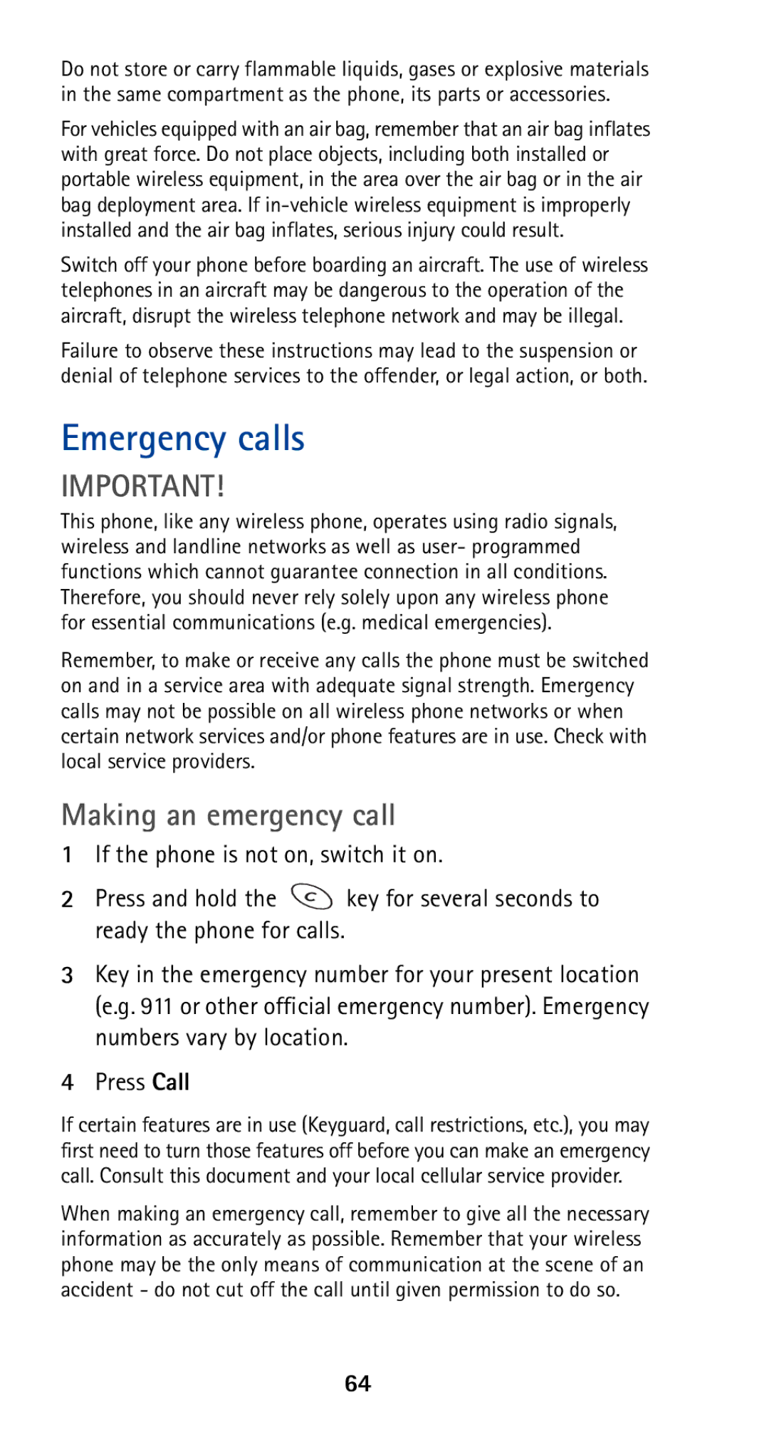 Nokia 5160 owner manual Emergency calls, Making an emergency call 