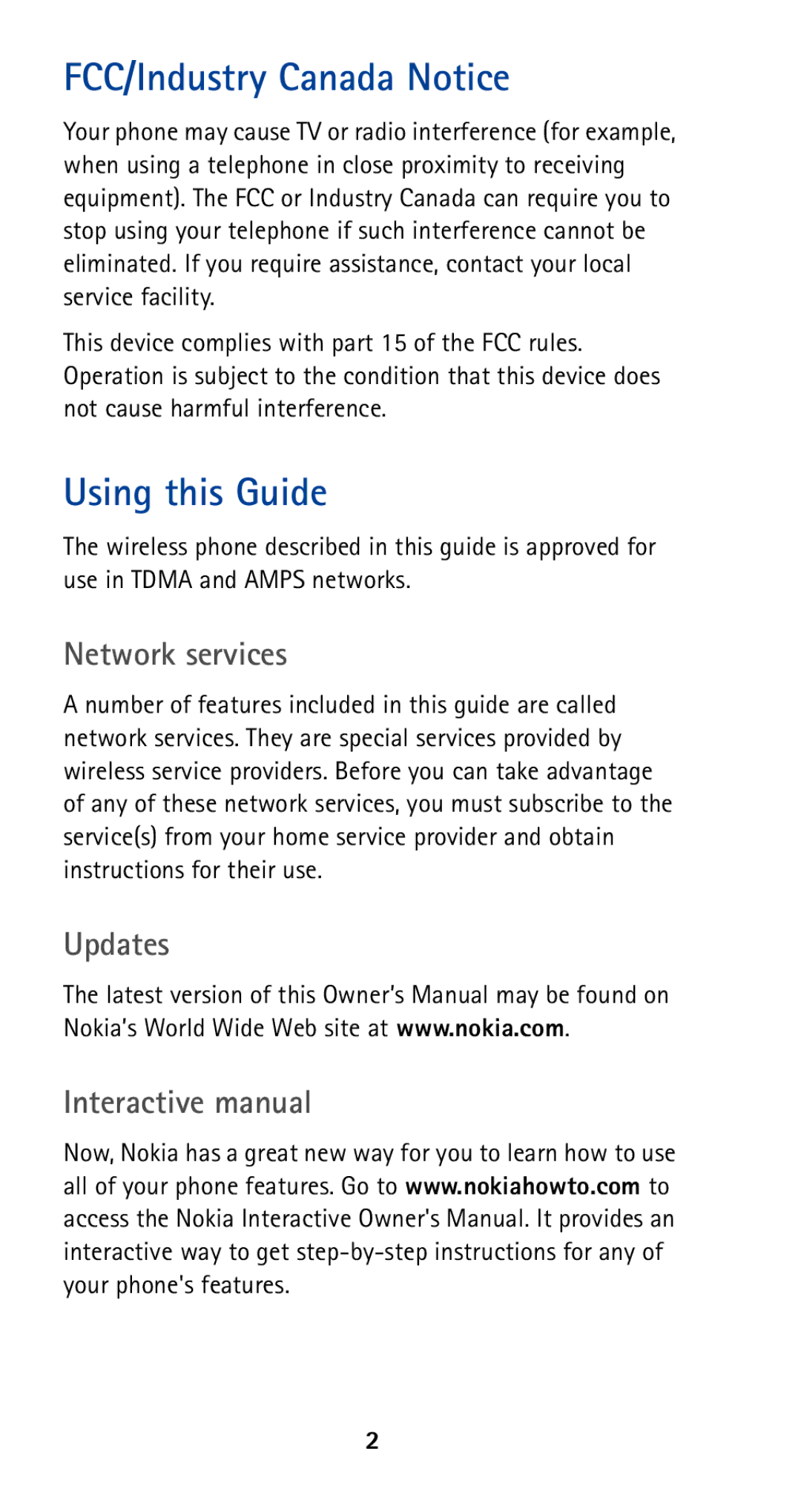 Nokia 5160 owner manual FCC/Industry Canada Notice, Using this Guide, Network services, Updates Interactive manual 