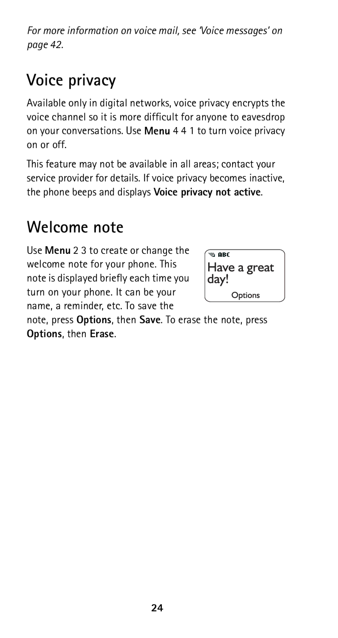 Nokia 5160i manual Voice privacy, Welcome note 