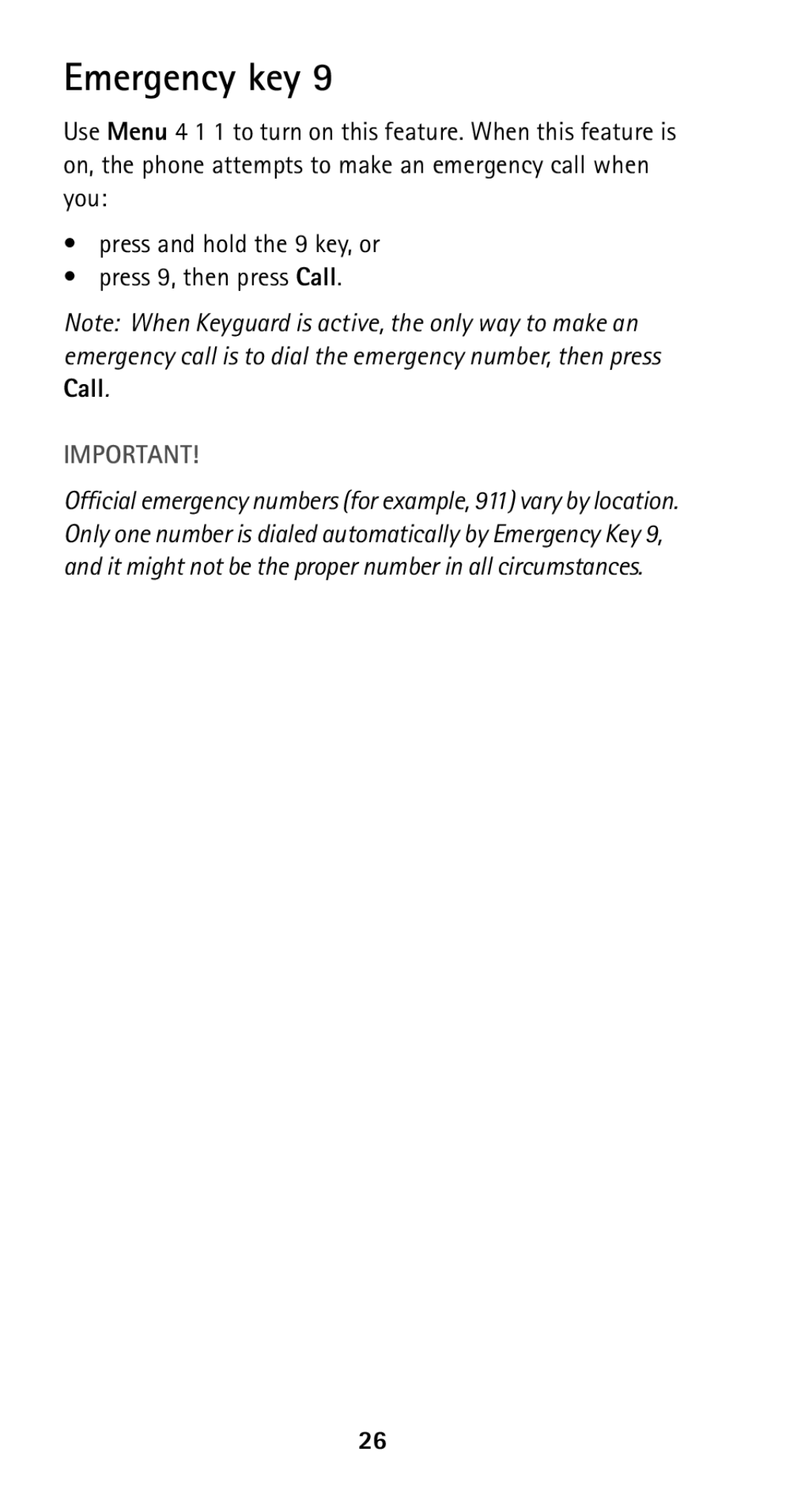 Nokia 5160i manual Emergency key 