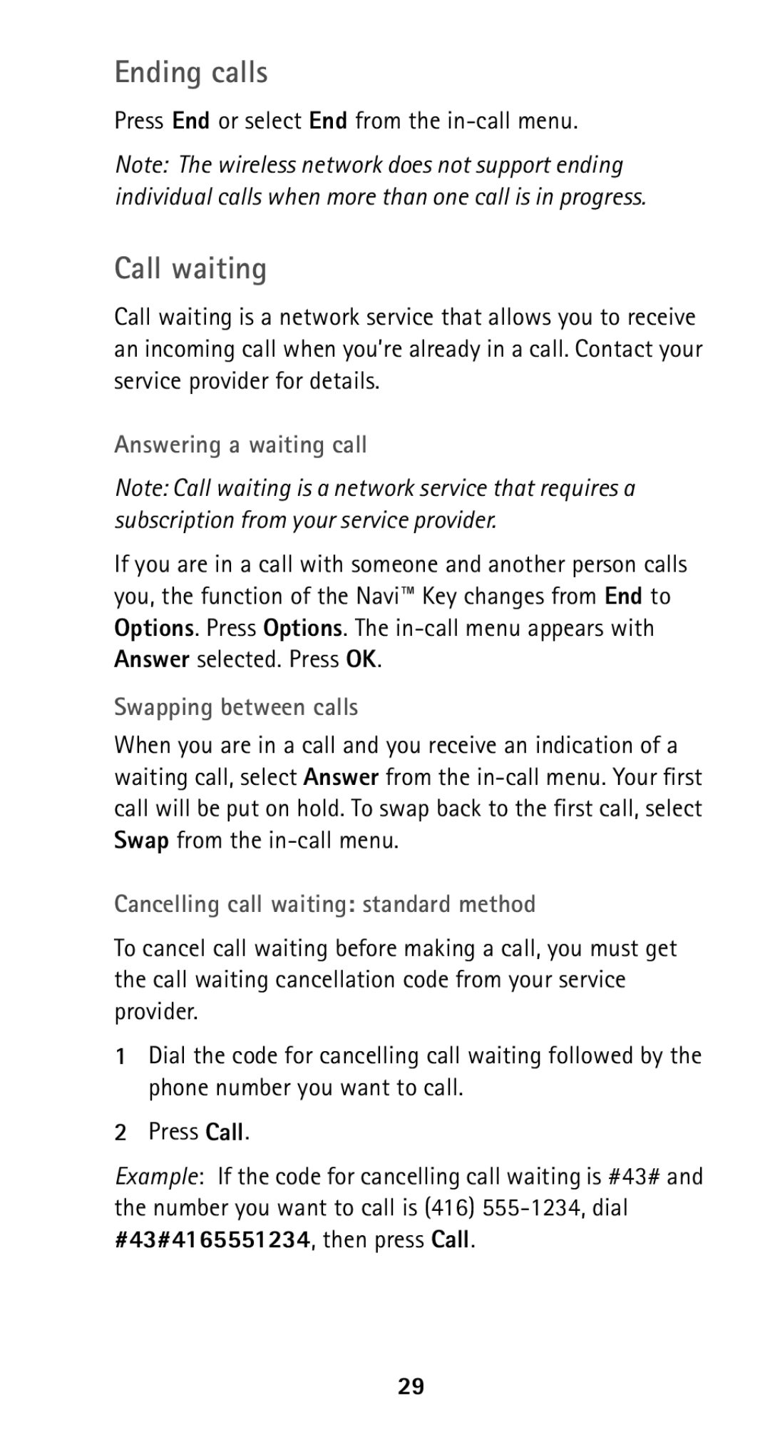 Nokia 5160i manual Ending calls, Call waiting, Press End or select End from the in-call menu 