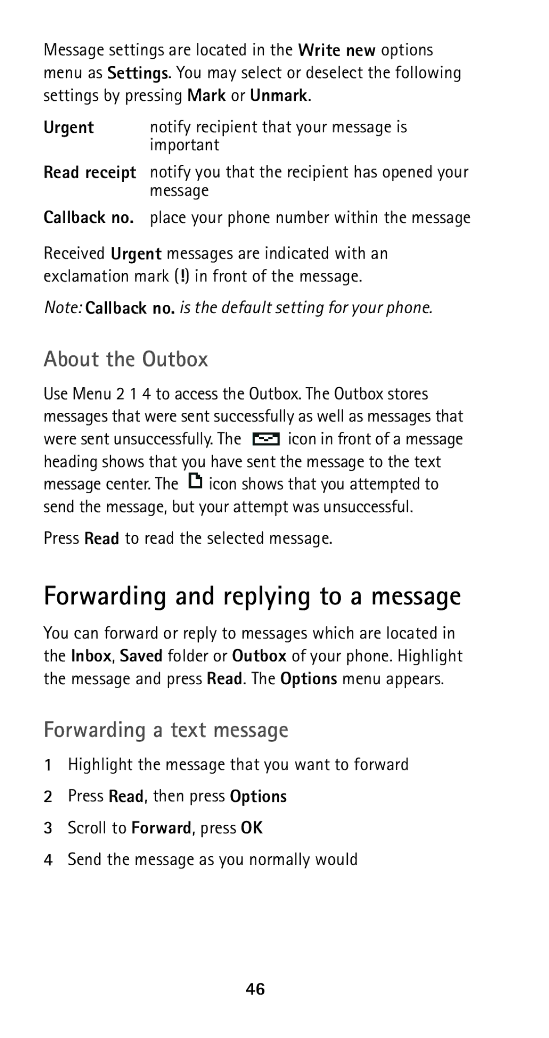 Nokia 5160i manual Forwarding and replying to a message, About the Outbox, Forwarding a text message 