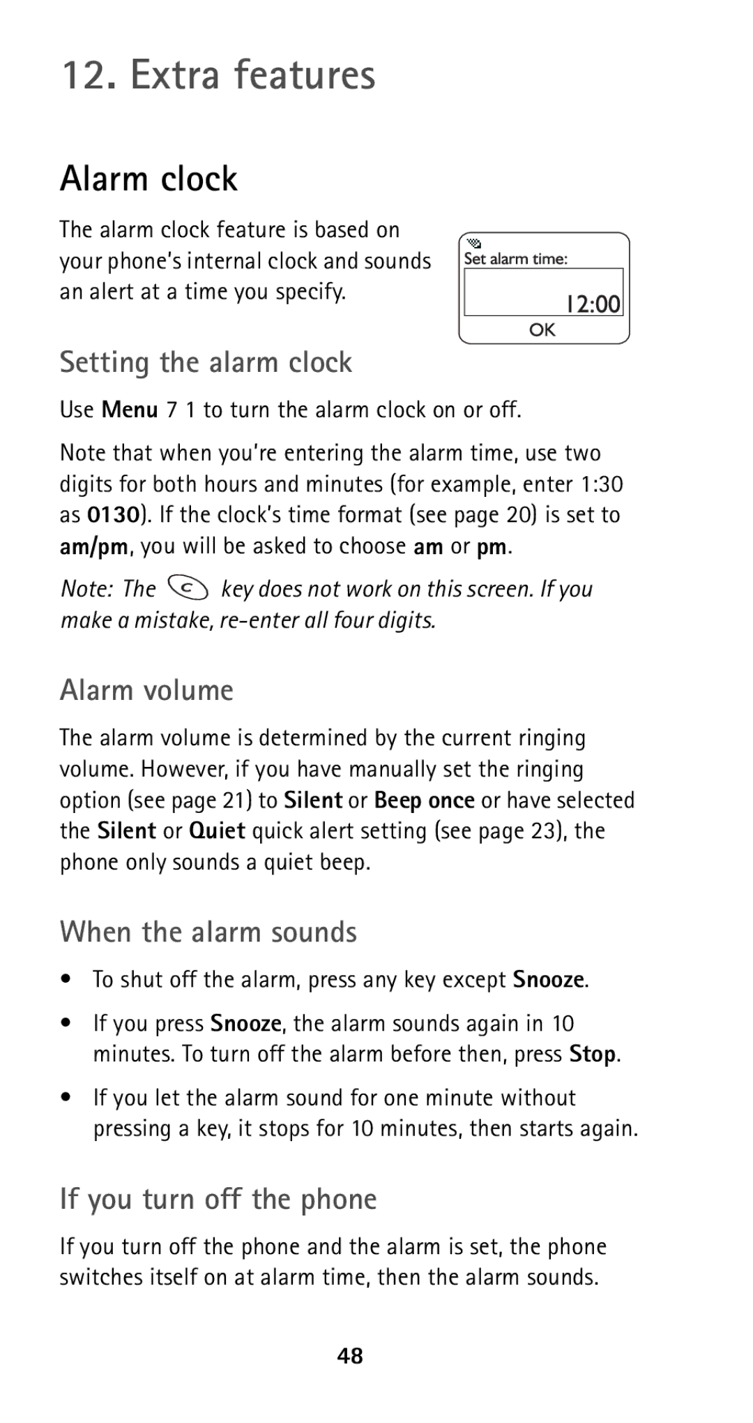 Nokia 5160i manual Extra features, Alarm clock 