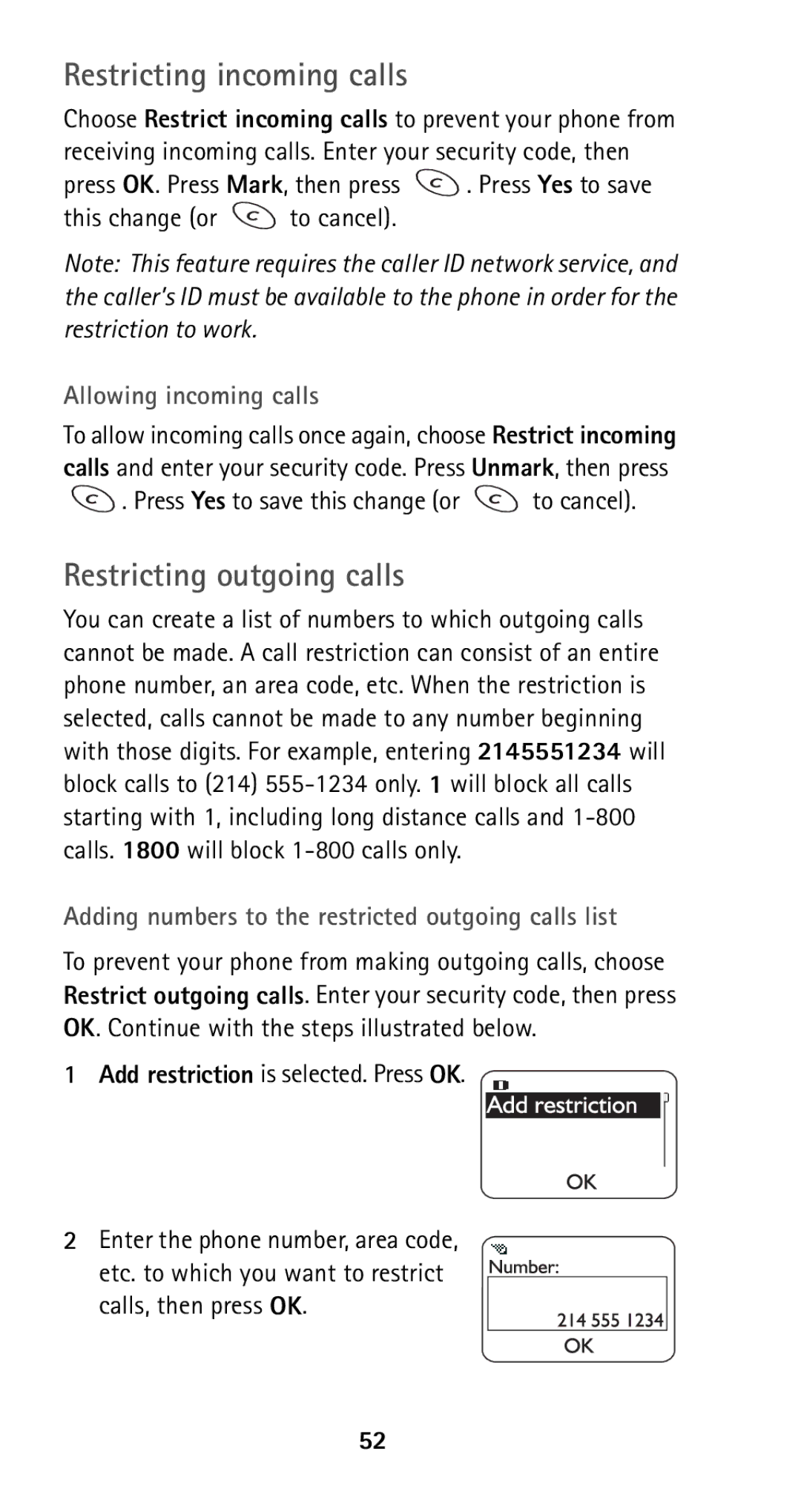 Nokia 5160i manual Restricting incoming calls, Restricting outgoing calls 