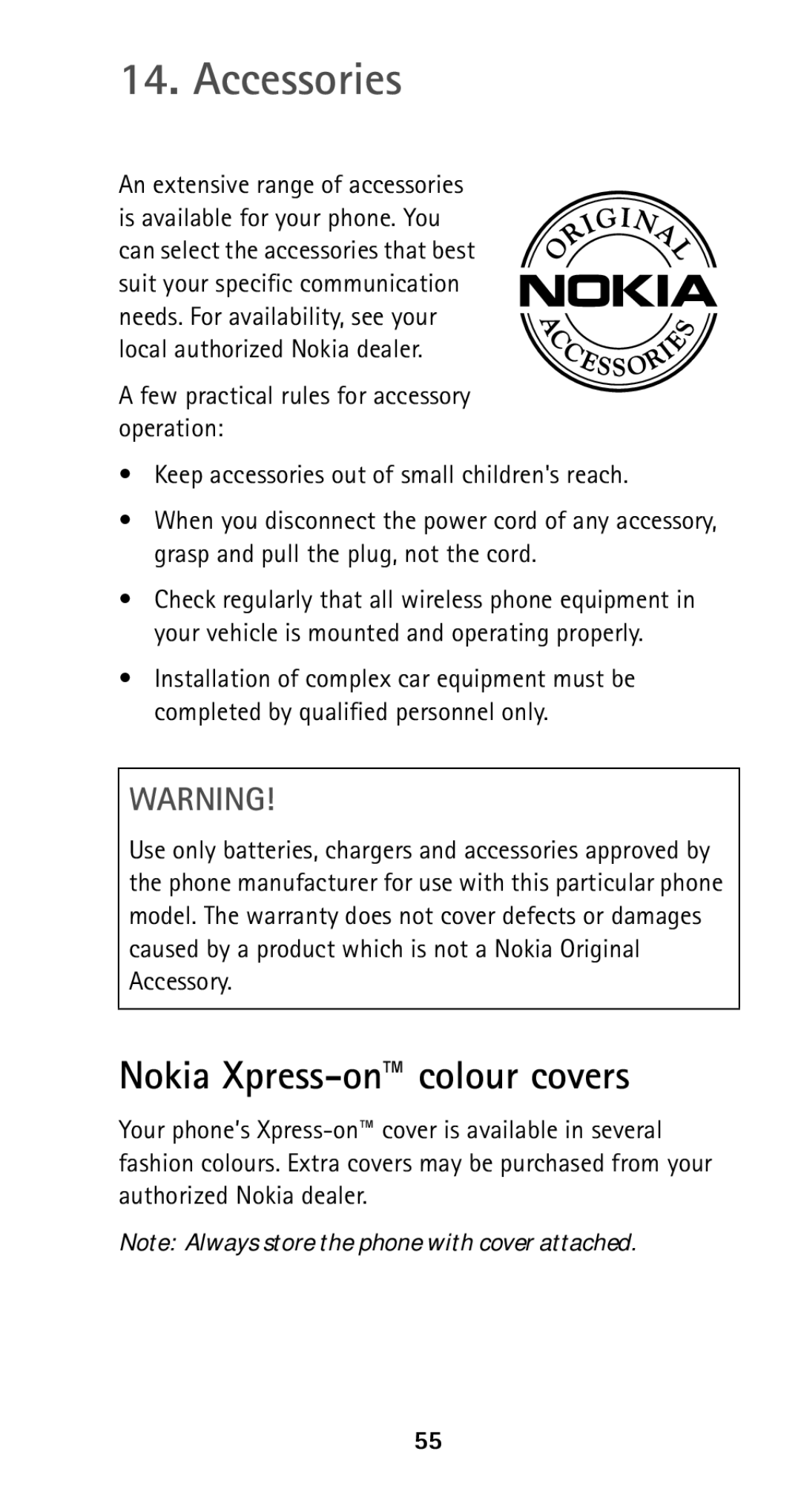 Nokia 5160i manual Accessories, Nokia Xpress-on colour covers 