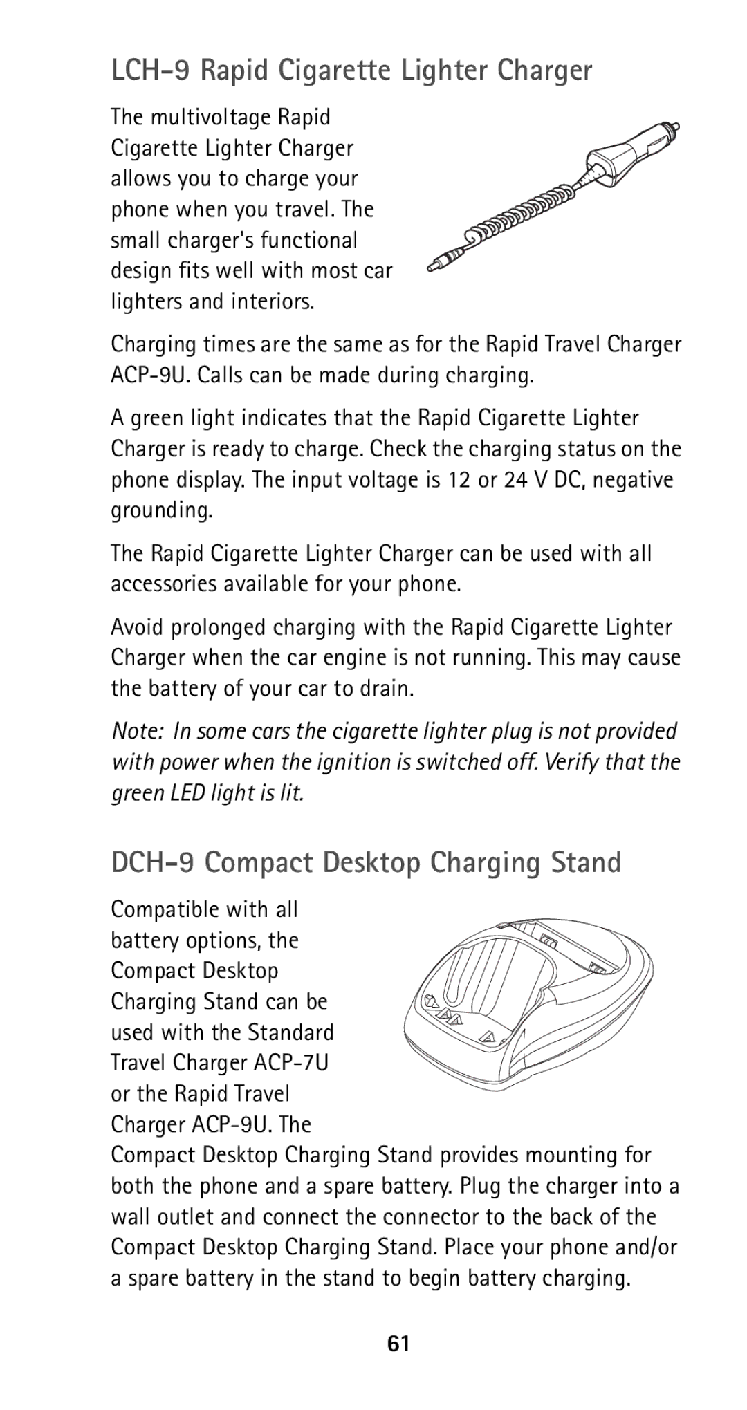 Nokia 5160i manual LCH-9 Rapid Cigarette Lighter Charger, DCH-9 Compact Desktop Charging Stand, Compatible with all 