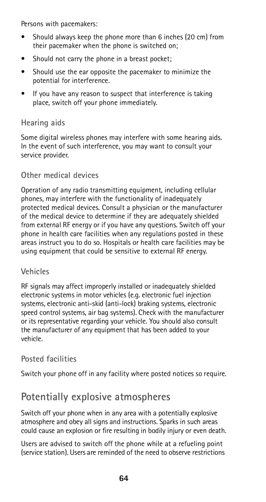 Nokia 5160i manual Potentially explosive atmospheres, Persons with pacemakers 