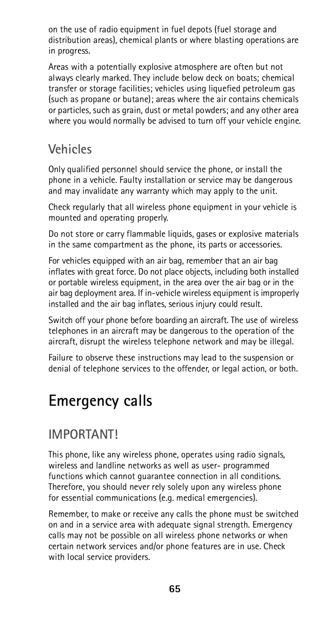 Nokia 5160i manual Emergency calls, Vehicles 