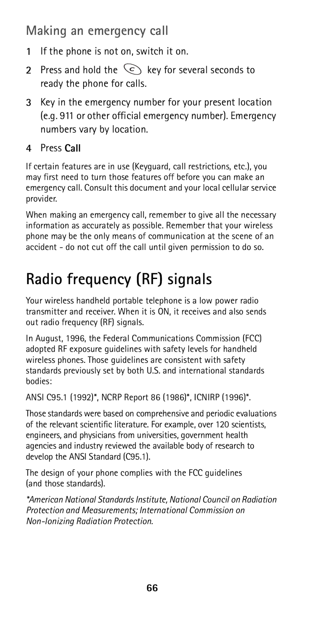 Nokia 5160i manual Radio frequency RF signals, Making an emergency call 