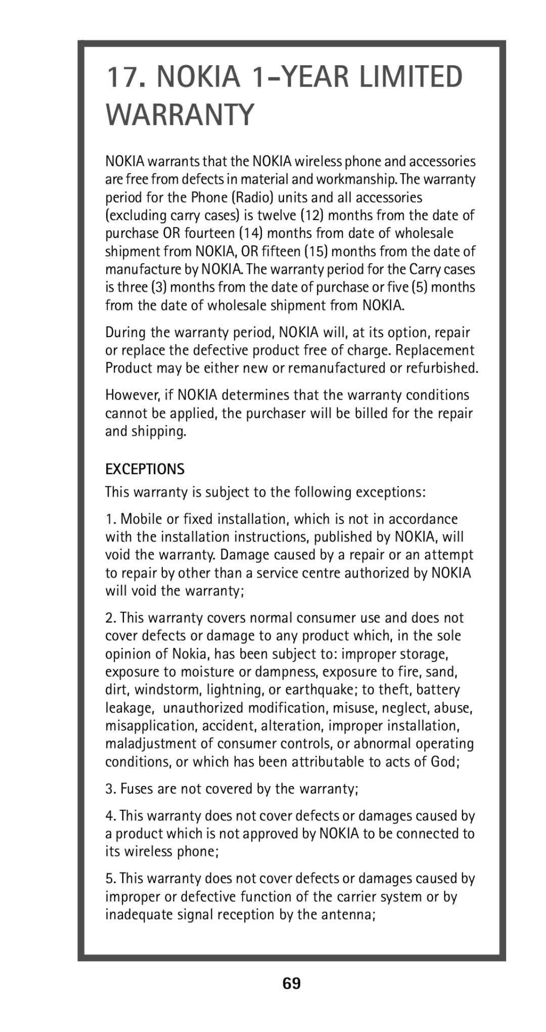 Nokia 5160i manual Nokia 1-YEAR Limited Warranty 