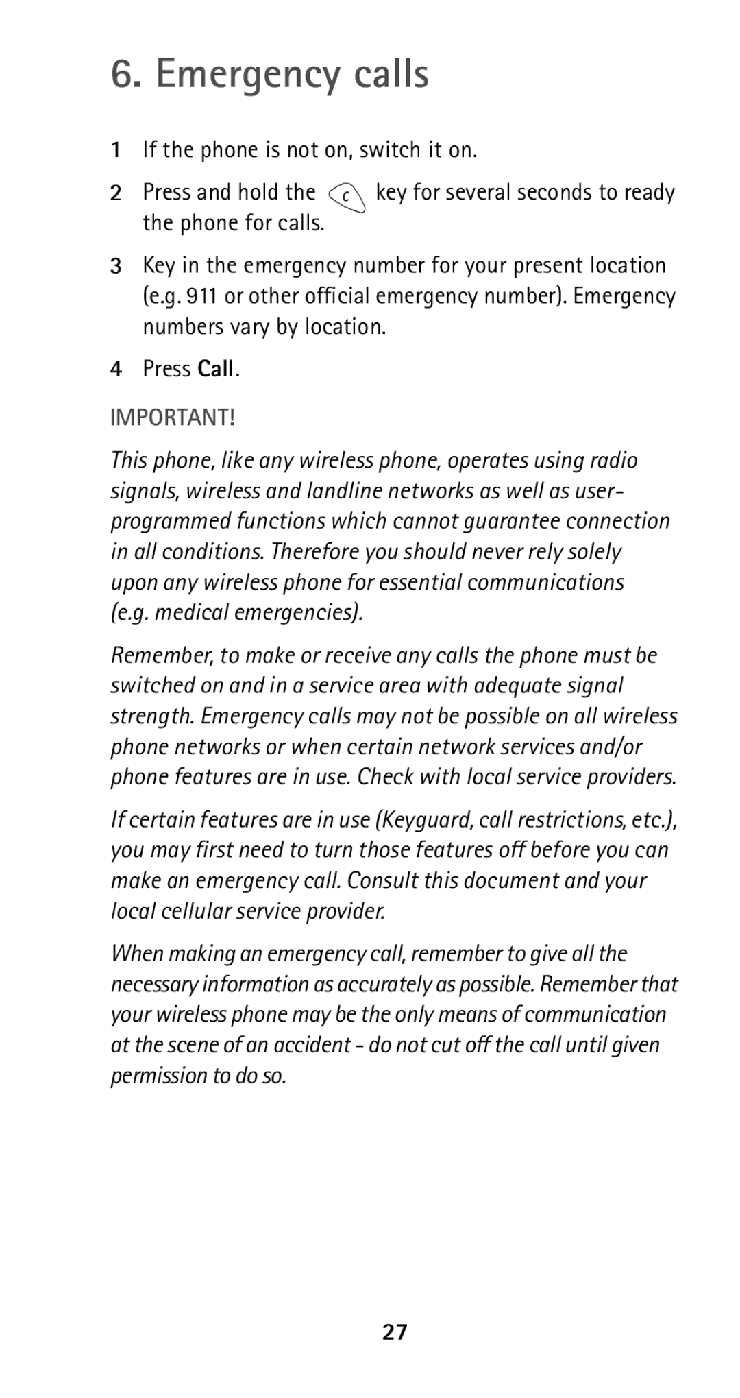 Nokia 5165 manual Emergency calls 