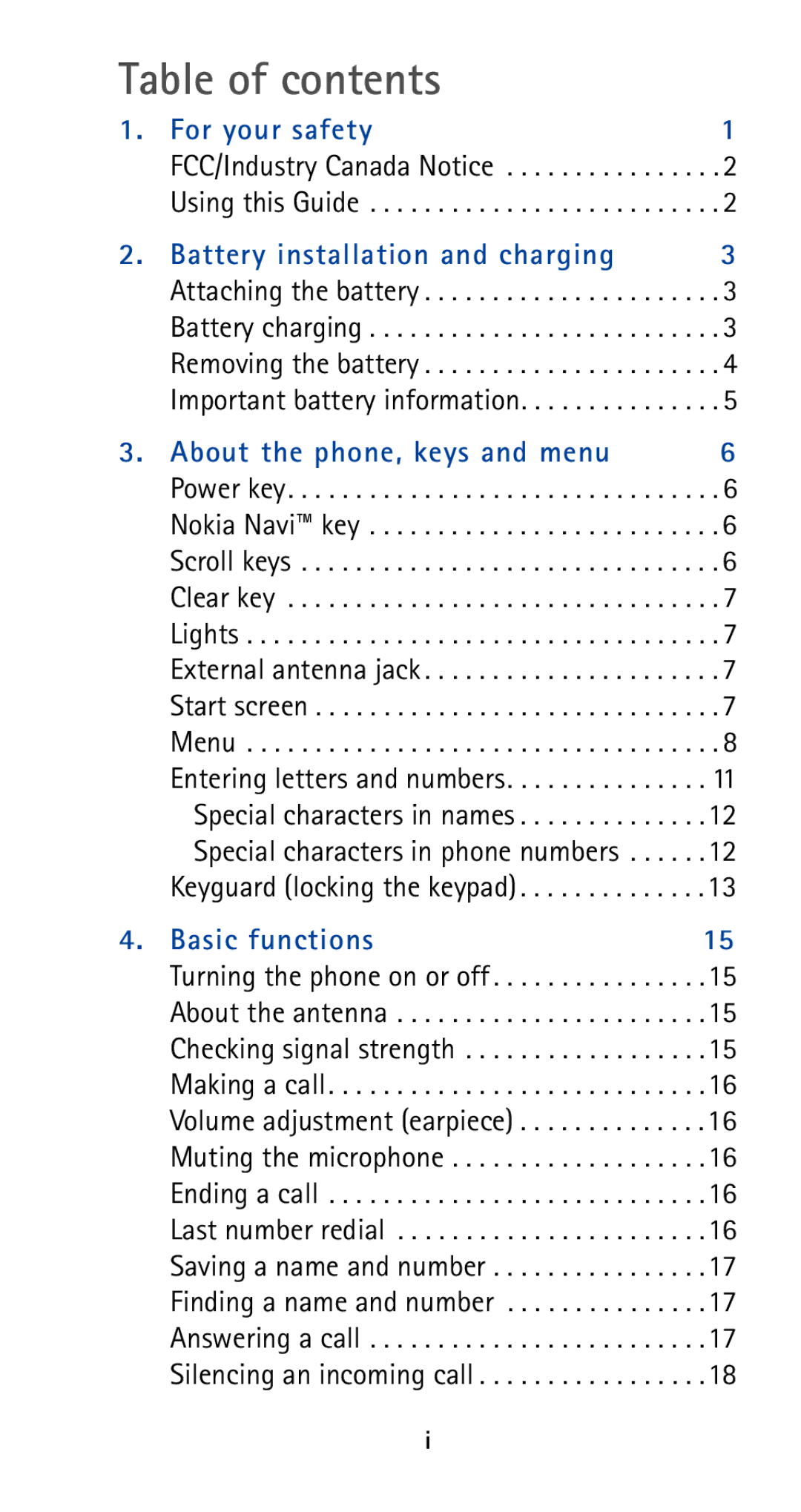 Nokia 5165 manual Table of contents 