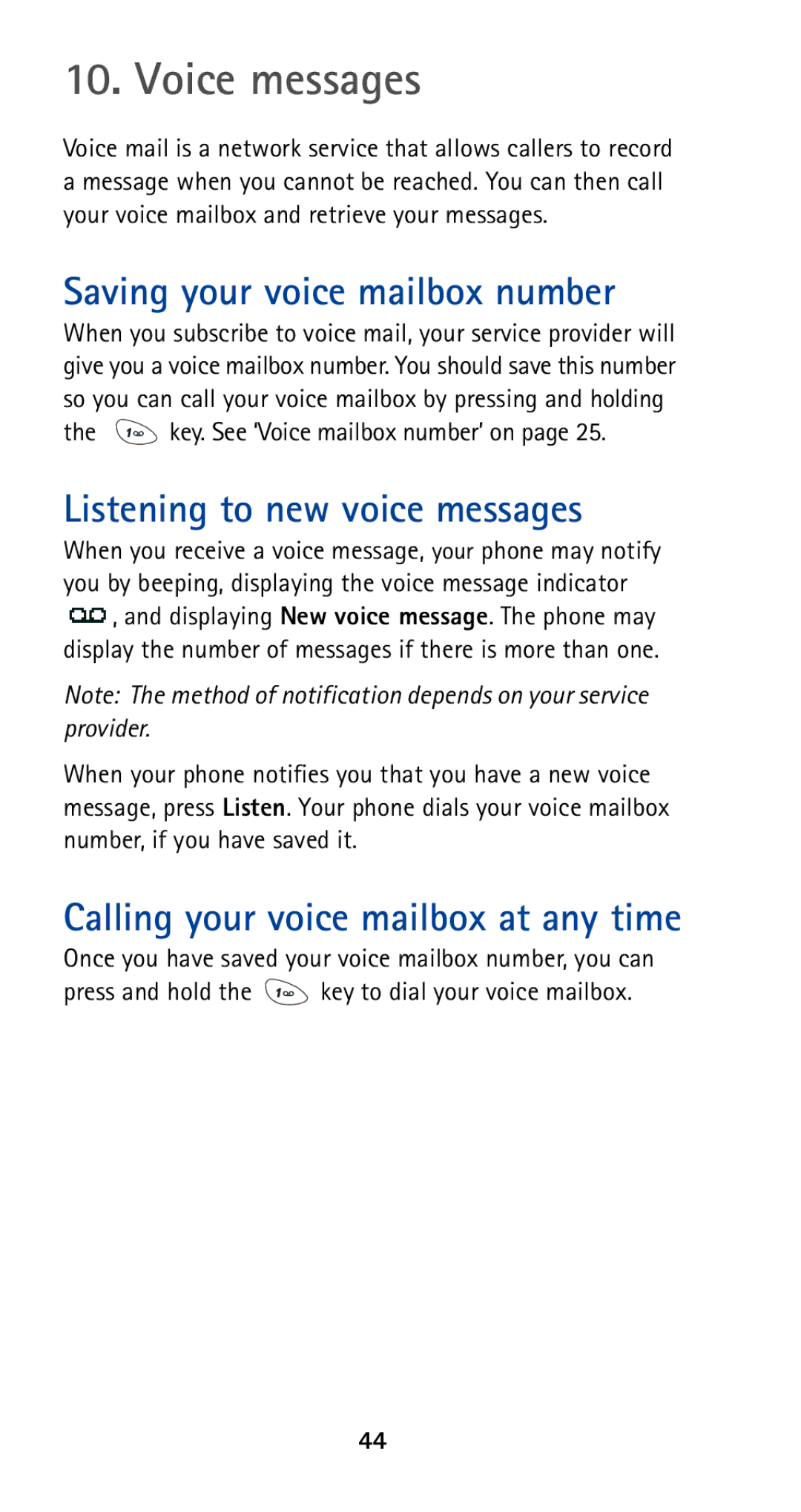 Nokia 5165 manual Voice messages, Saving your voice mailbox number, Listening to new voice messages 