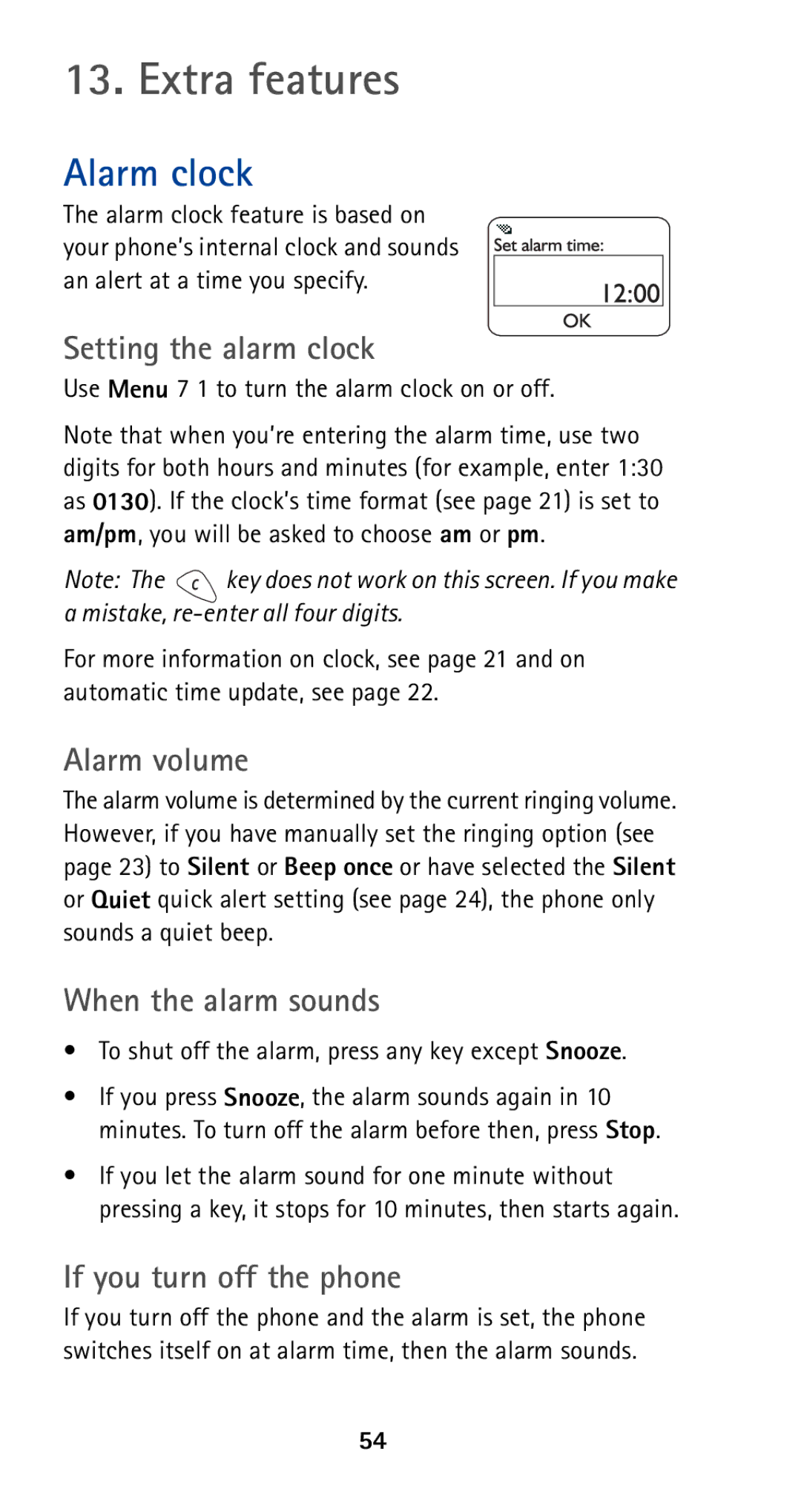 Nokia 5165 manual Extra features, Alarm clock 