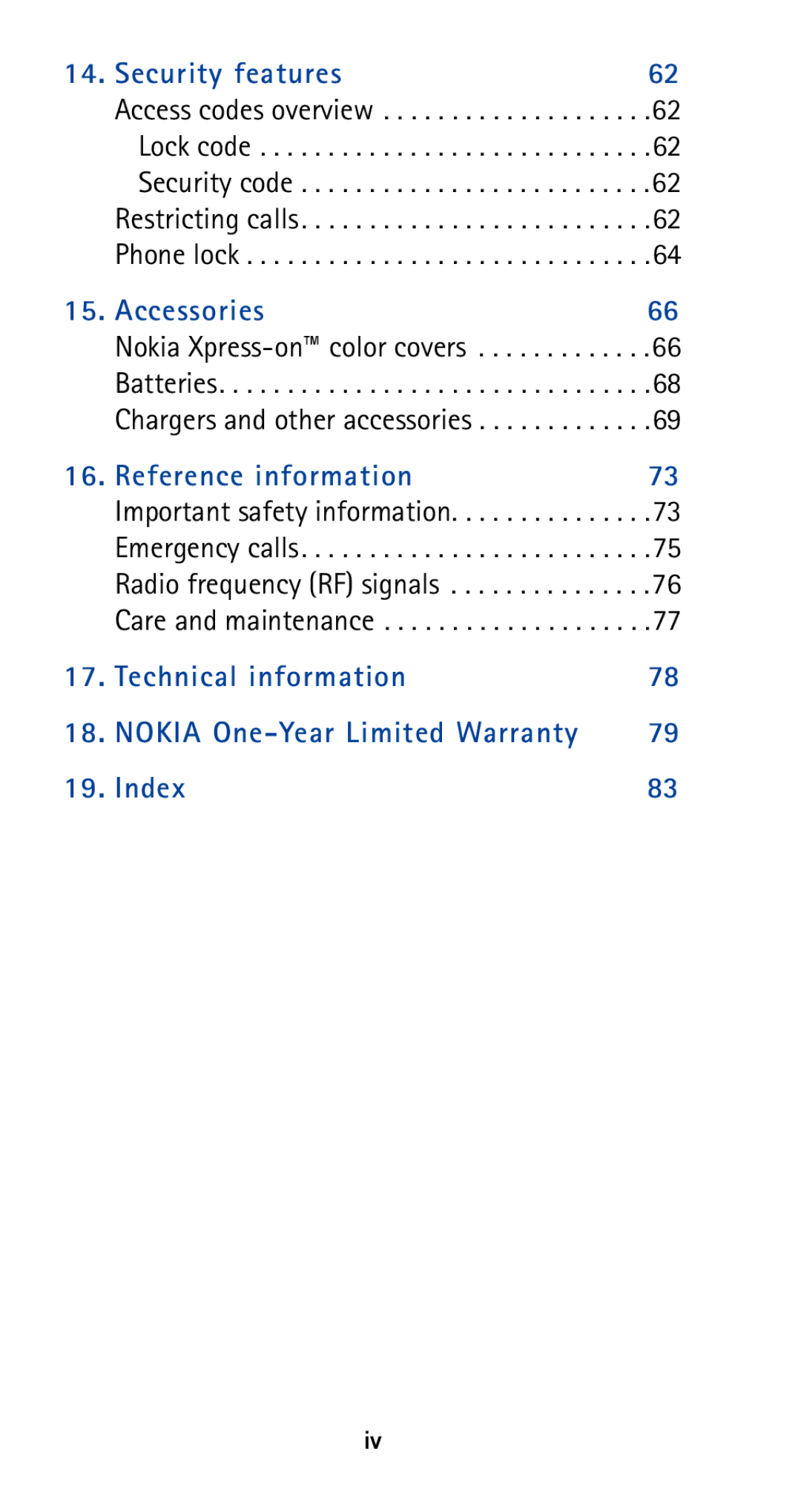 Nokia 5165 manual Technical information Nokia One-Year Limited Warranty Index 