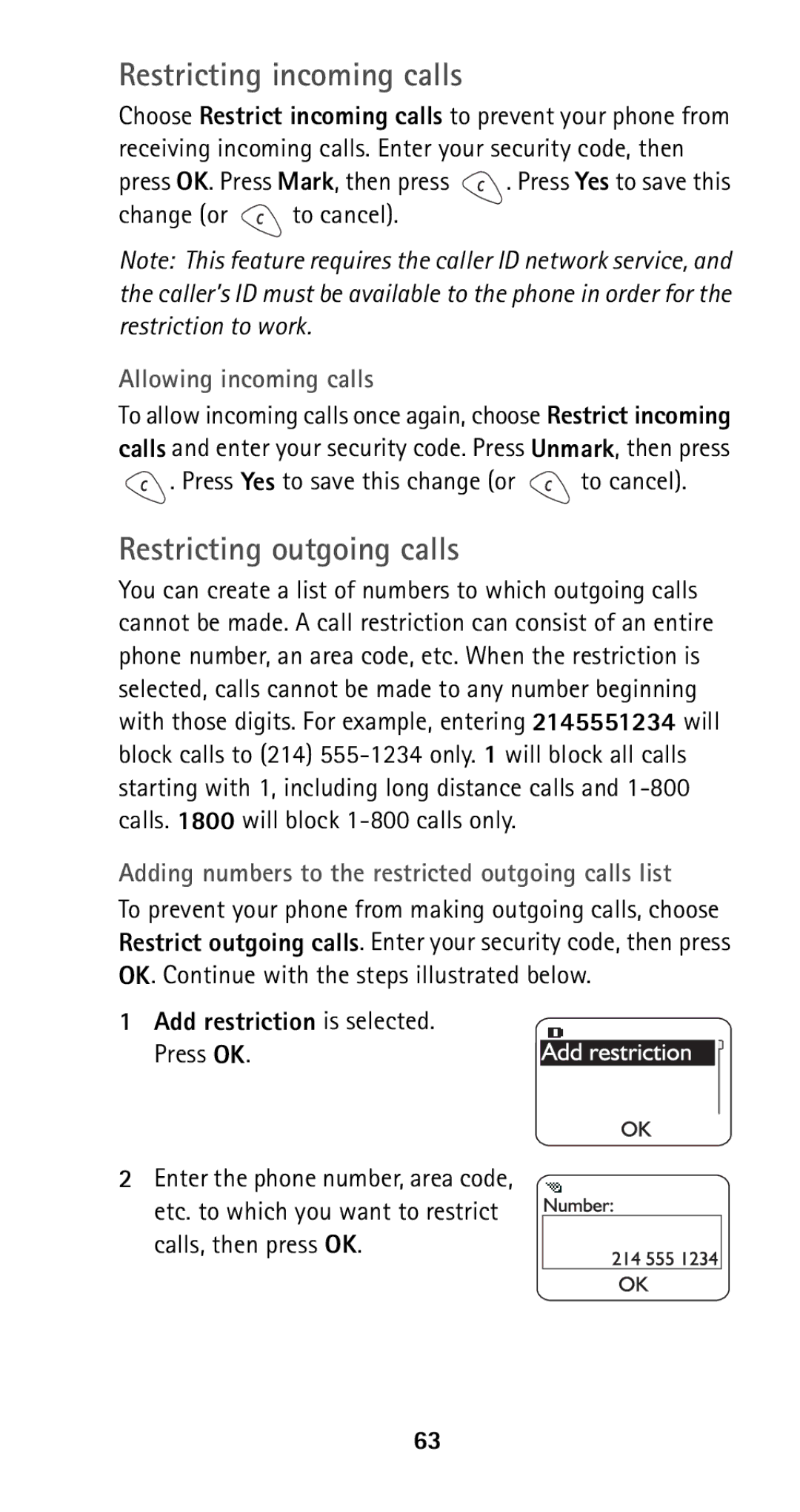 Nokia 5165 manual Restricting incoming calls, Restricting outgoing calls, Change or to cancel, Allowing incoming calls 