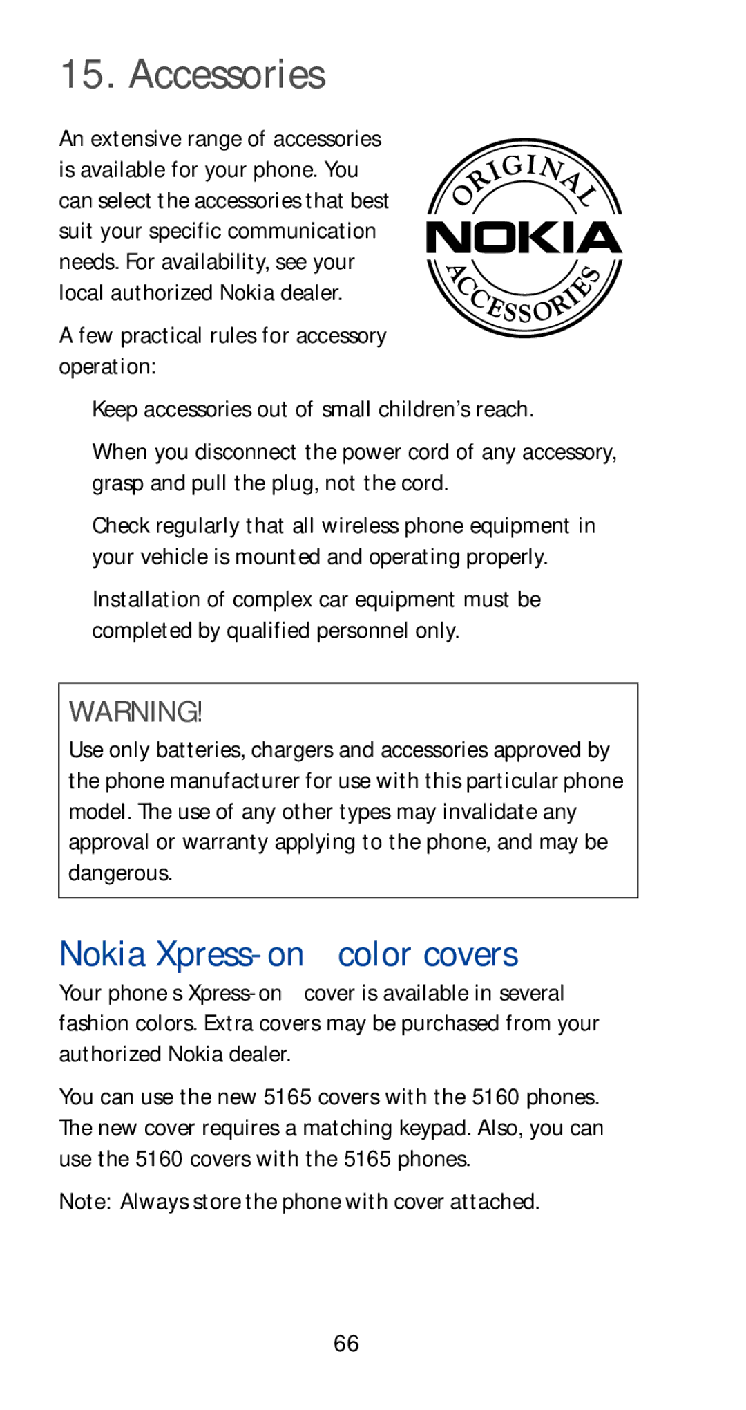 Nokia 5165 manual Accessories, Nokia Xpress-on color covers 