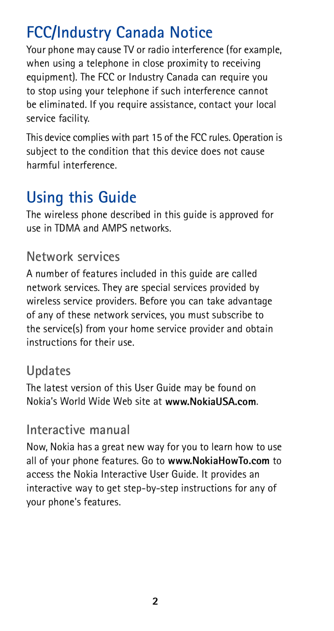 Nokia 5165 FCC/Industry Canada Notice, Using this Guide, Network services, Updates Interactive manual 