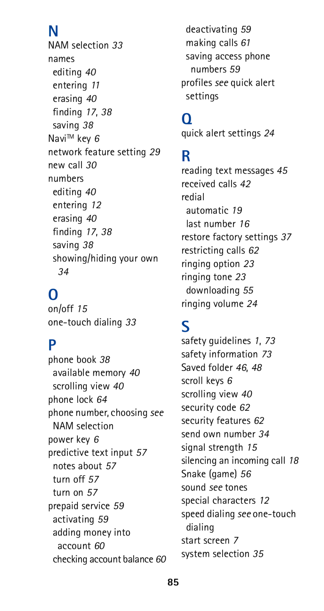 Nokia 5165 manual On/off 15 one-touch dialing 