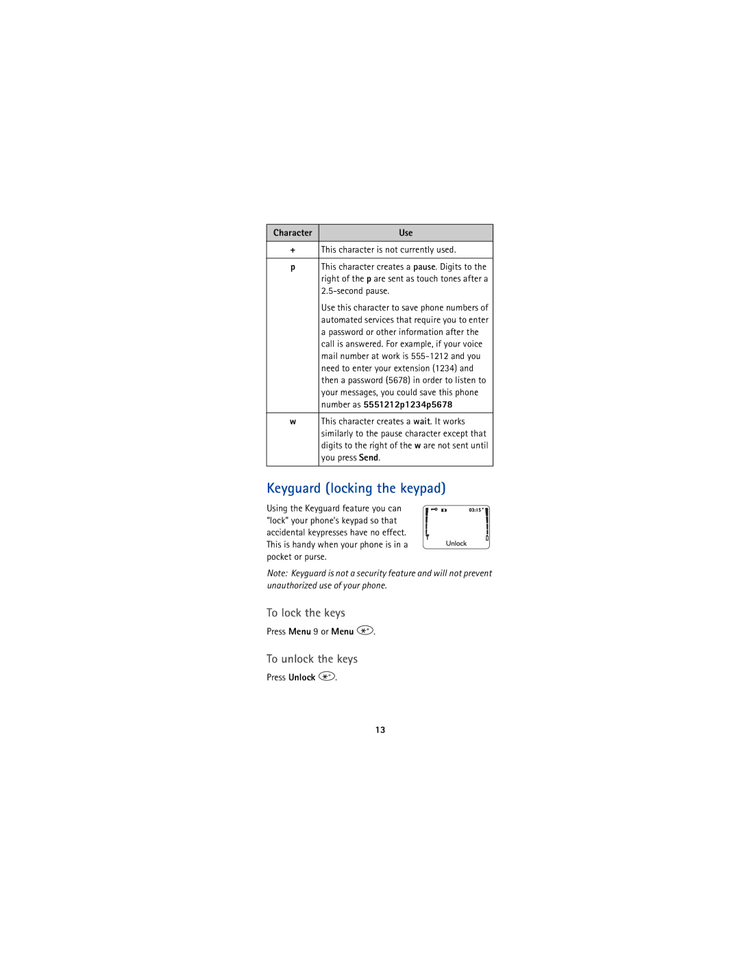 Nokia 5170 owner manual Keyguard locking the keypad, To lock the keys, To unlock the keys 