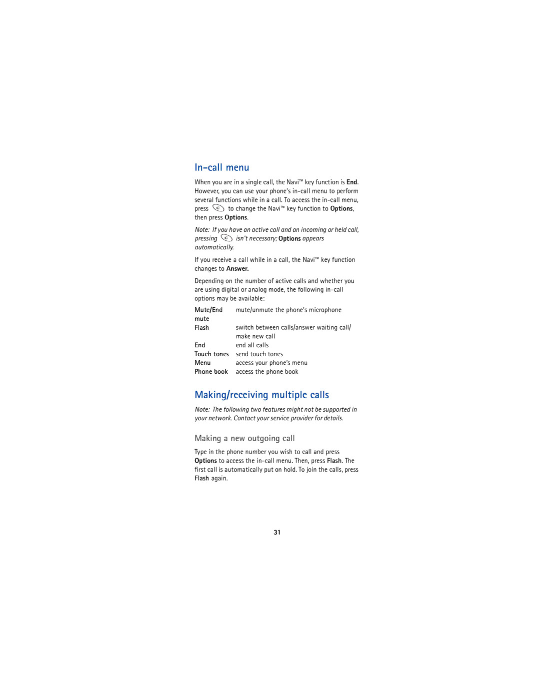 Nokia 5170 owner manual In-call menu, Making/receiving multiple calls, Making a new outgoing call 