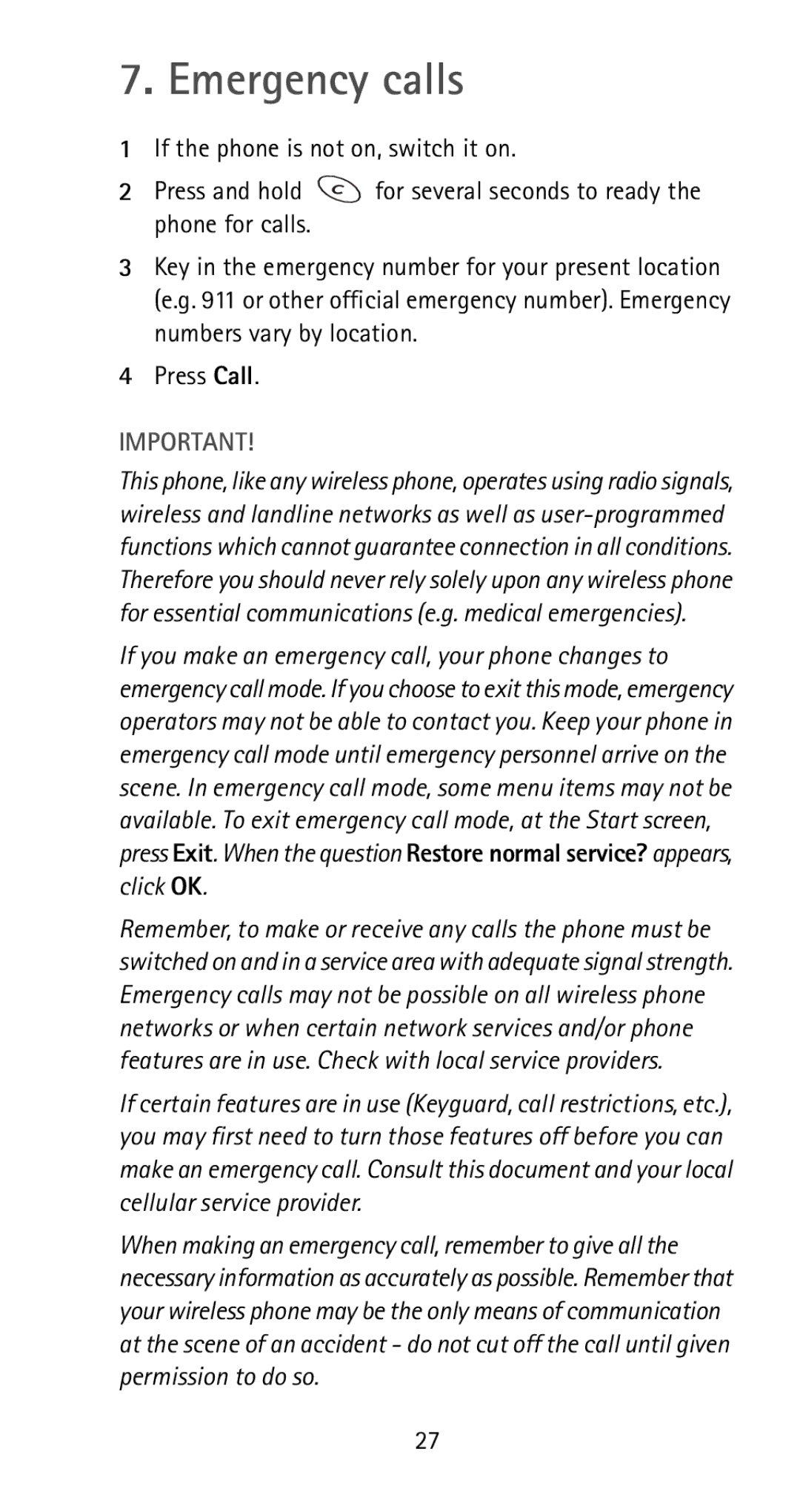 Nokia 5170i manual Emergency calls 