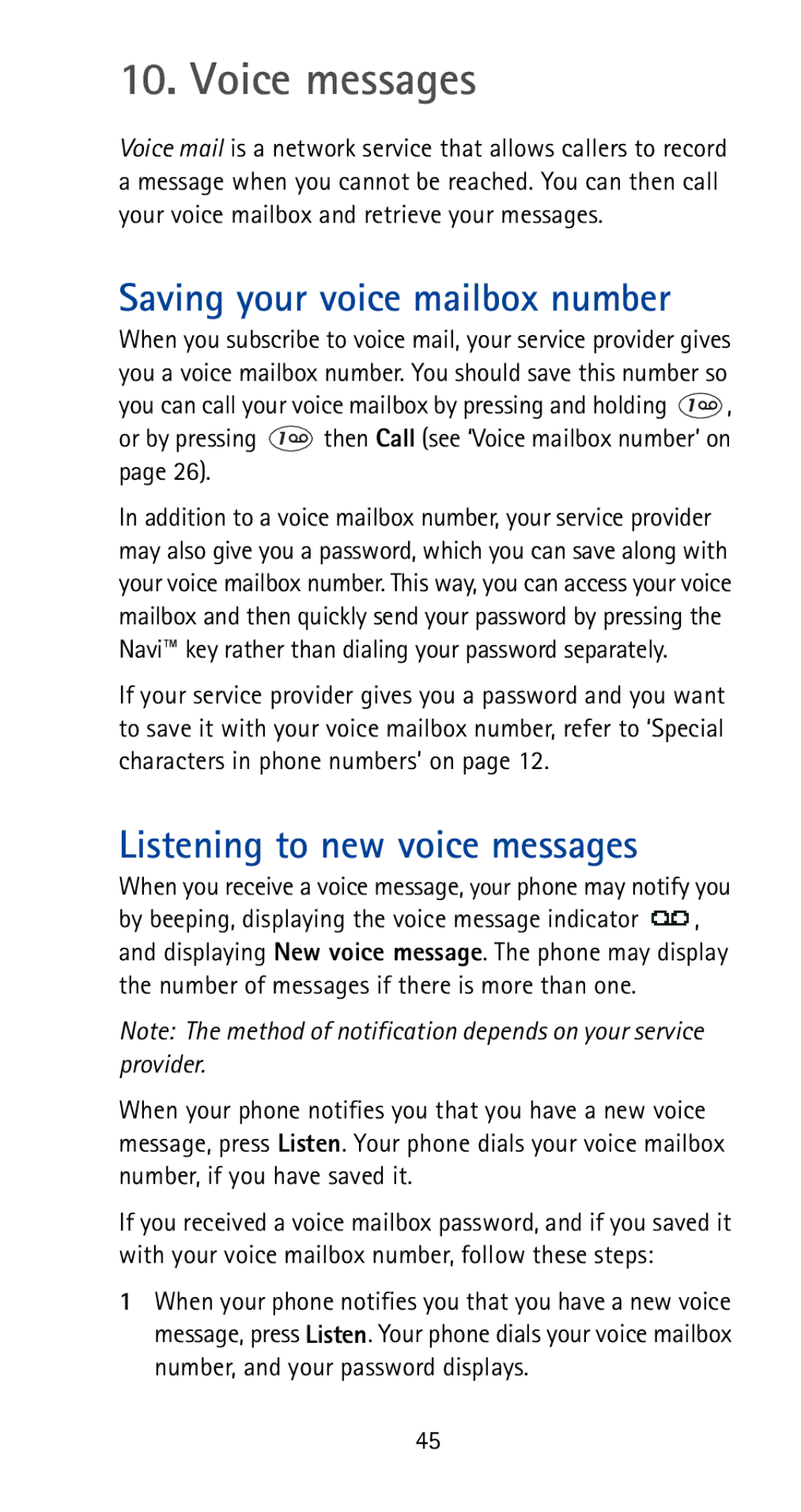 Nokia 5170i manual Voice messages, Saving your voice mailbox number, Listening to new voice messages 