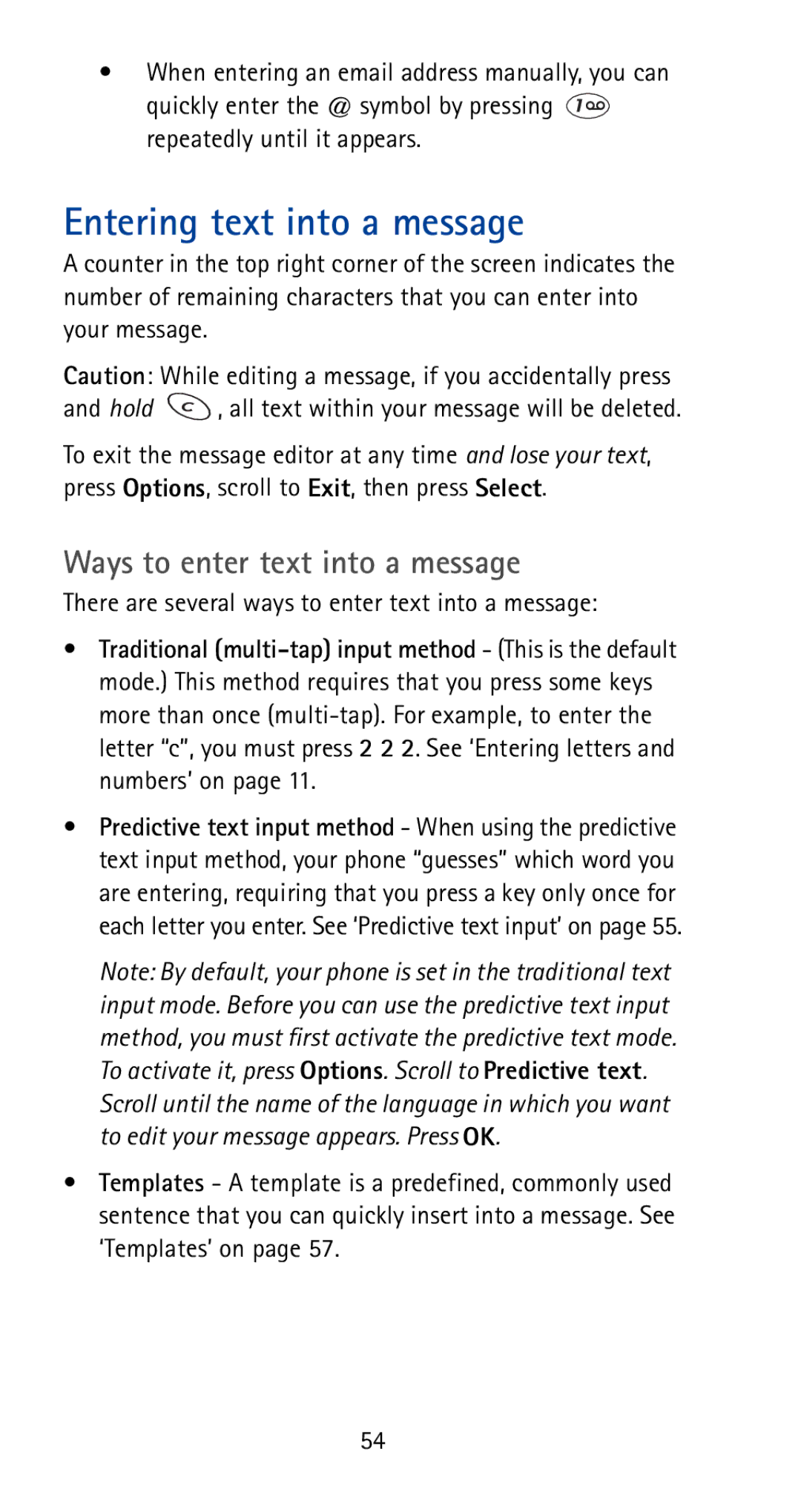 Nokia 5170i manual Entering text into a message, Ways to enter text into a message 