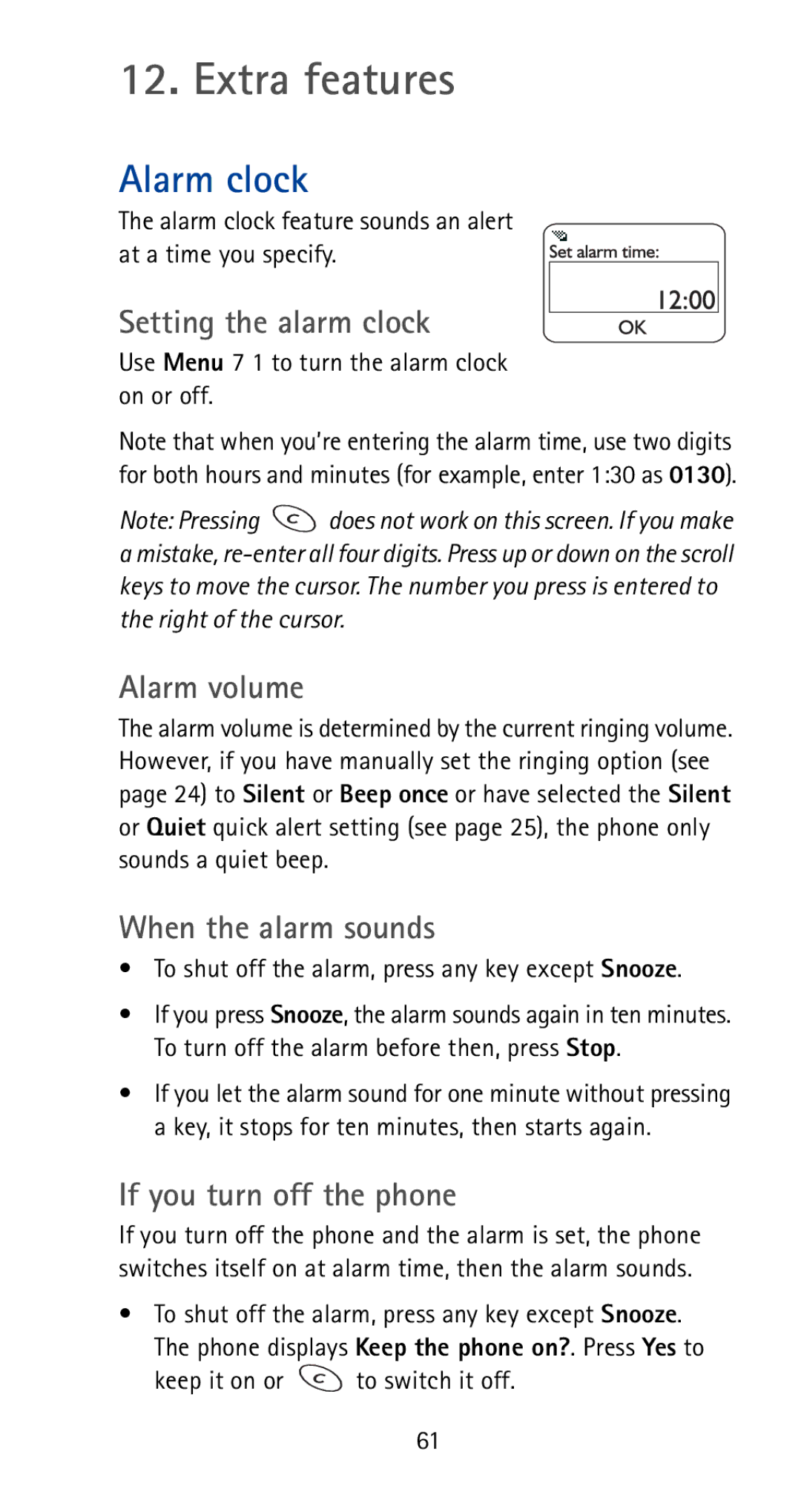 Nokia 5170i manual Extra features, Alarm clock 