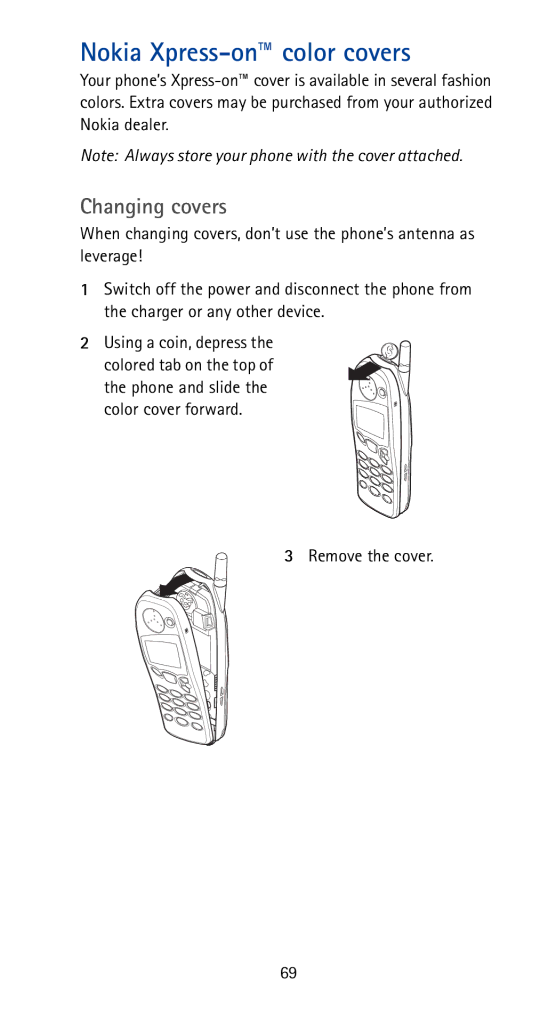 Nokia 5170i manual Nokia Xpress-on color covers, Changing covers, Remove the cover 