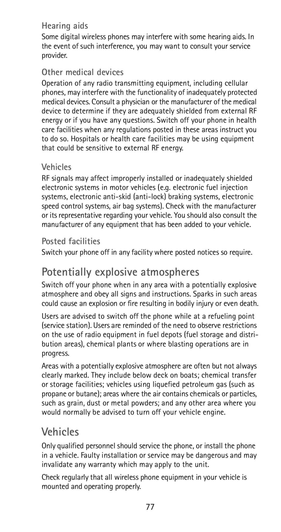 Nokia 5170i manual Potentially explosive atmospheres, Vehicles 