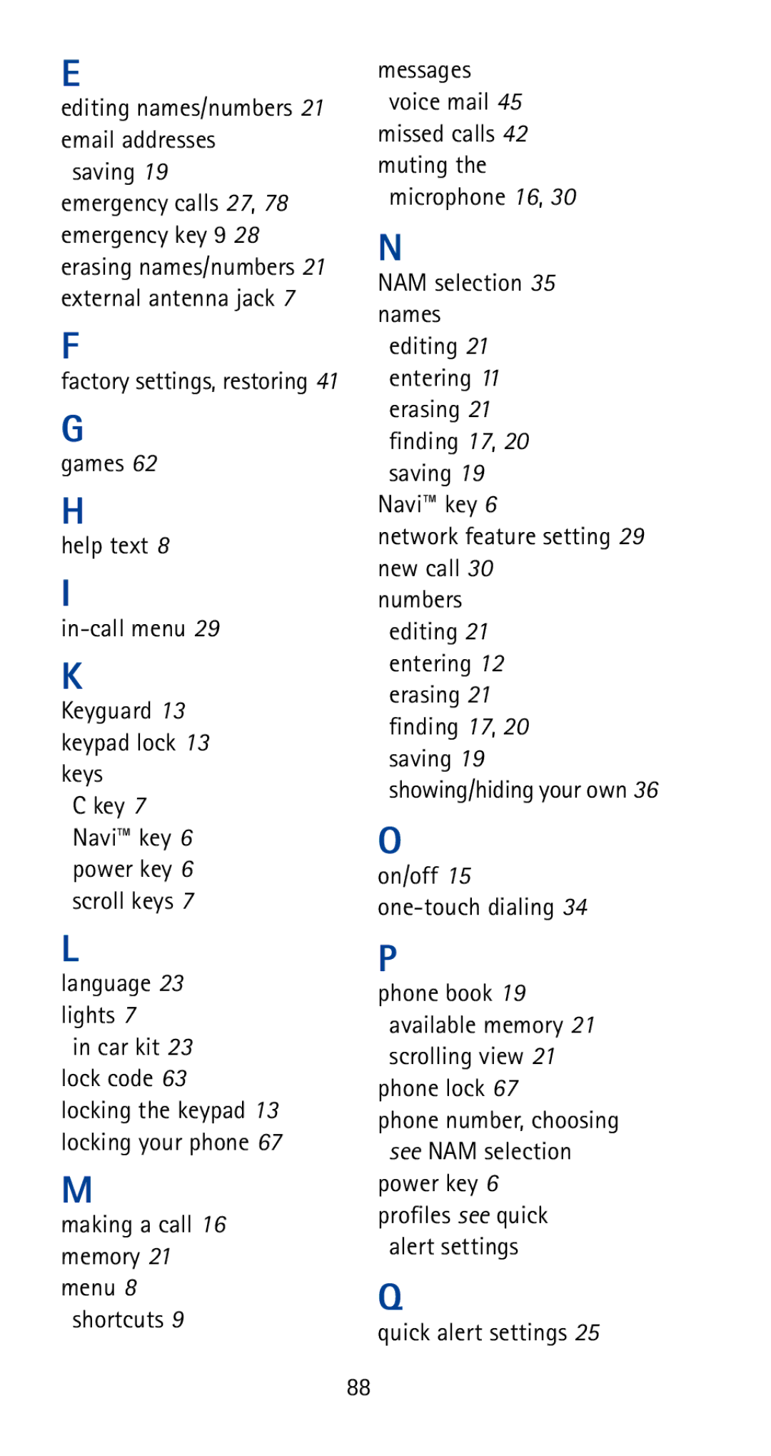 Nokia 5170i manual Editing names/numbers 21 email addresses Saving, Quick alert settings 