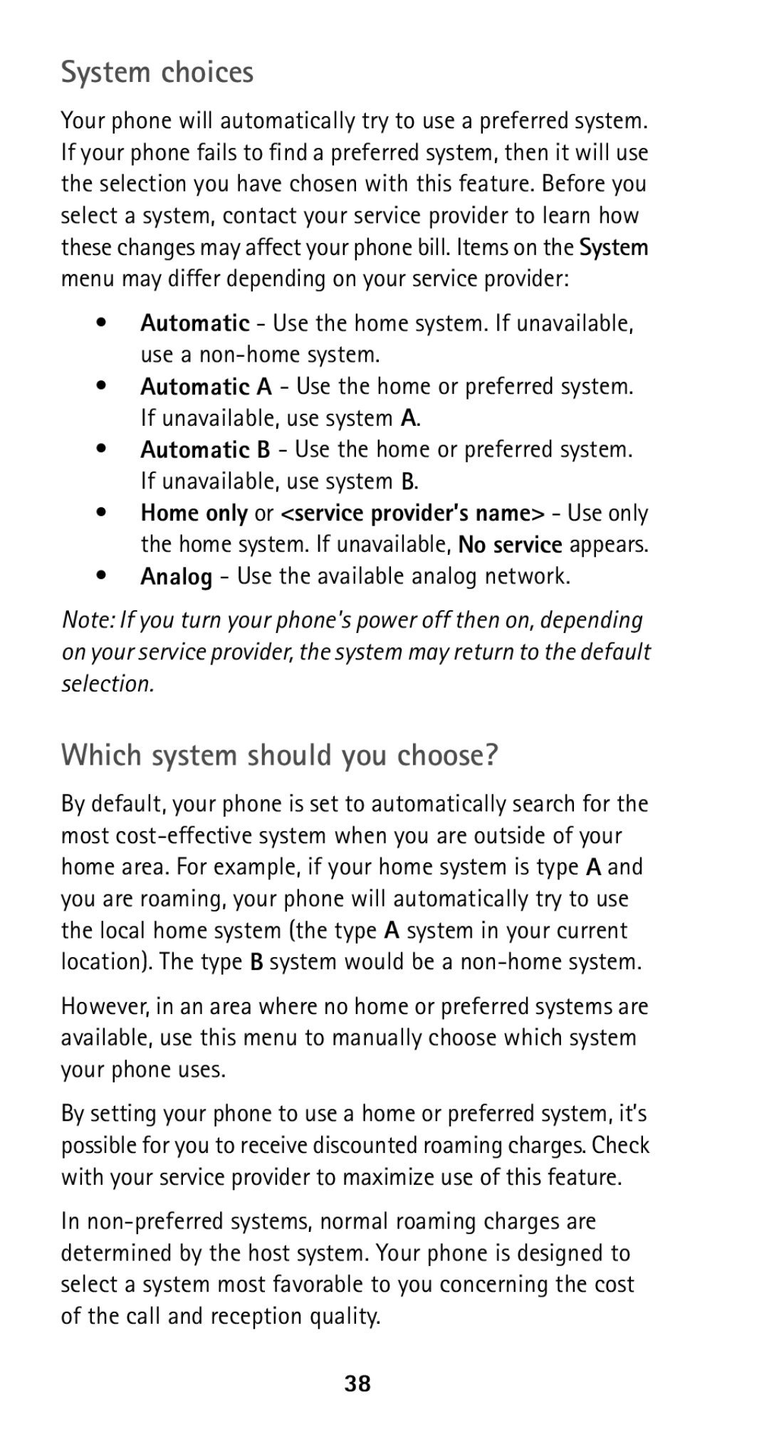 Nokia 5185i manual System choices, Which system should you choose?, Analog Use the available analog network 