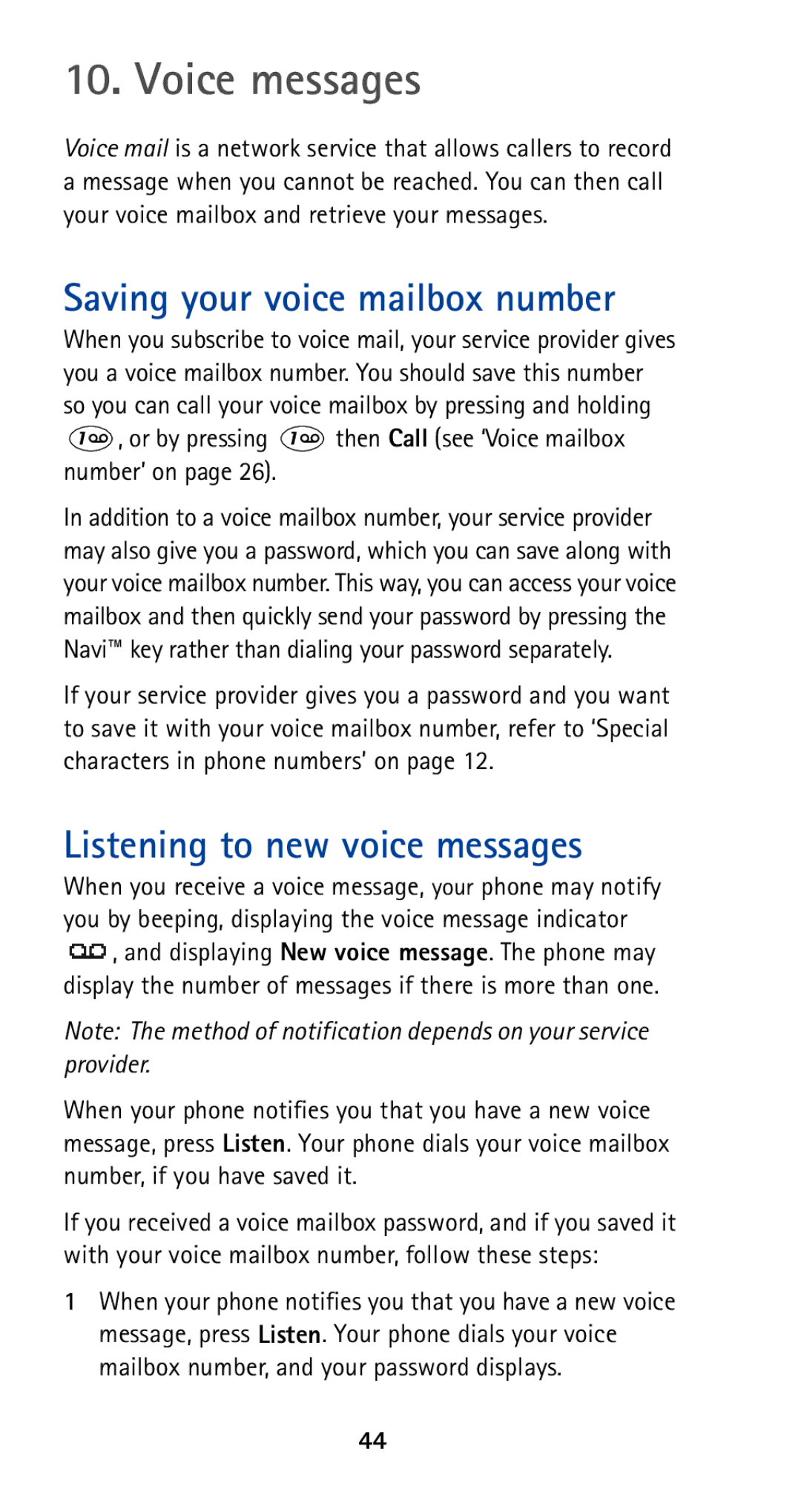 Nokia 5185i manual Voice messages, Saving your voice mailbox number, Listening to new voice messages 