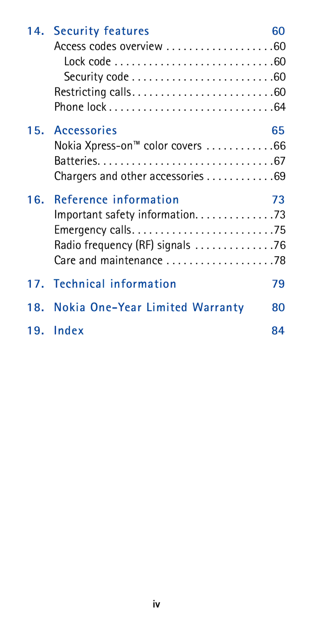 Nokia 5185i manual Technical information Nokia One-Year Limited Warranty Index 