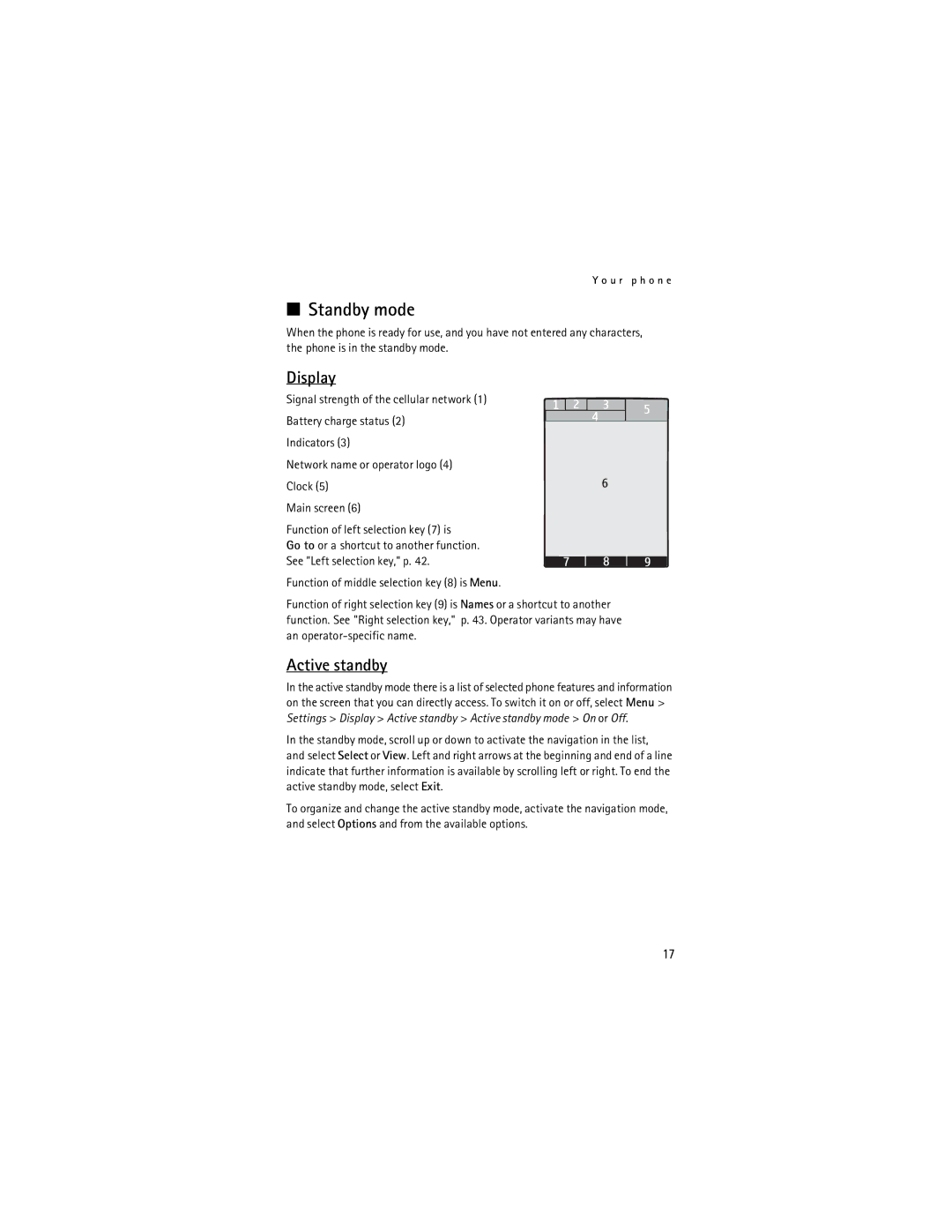 Nokia 5200 manual Standby mode, Display, Active standby 