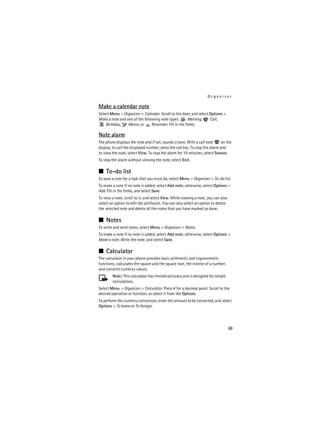 Nokia 5200 manual To-do list, Calculator, Make a calendar note, To stop the alarm without viewing the note, select Exit 