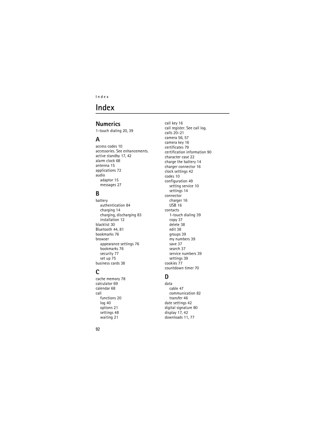 Nokia 5200 manual Index, Numerics 