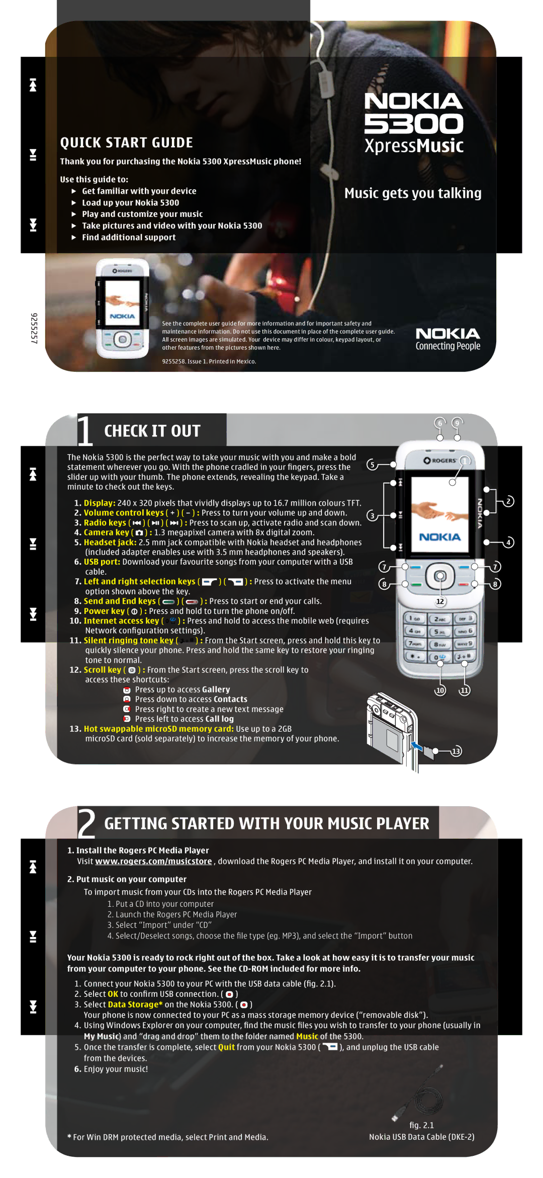 Nokia 5300 quick start Check it out, Getting Started with Your Music Player 