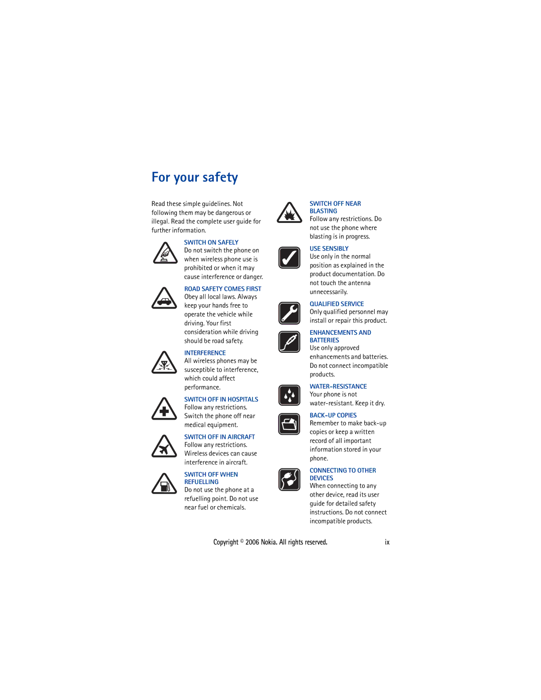 Nokia 5300 manual For your safety, Switch on Safely 