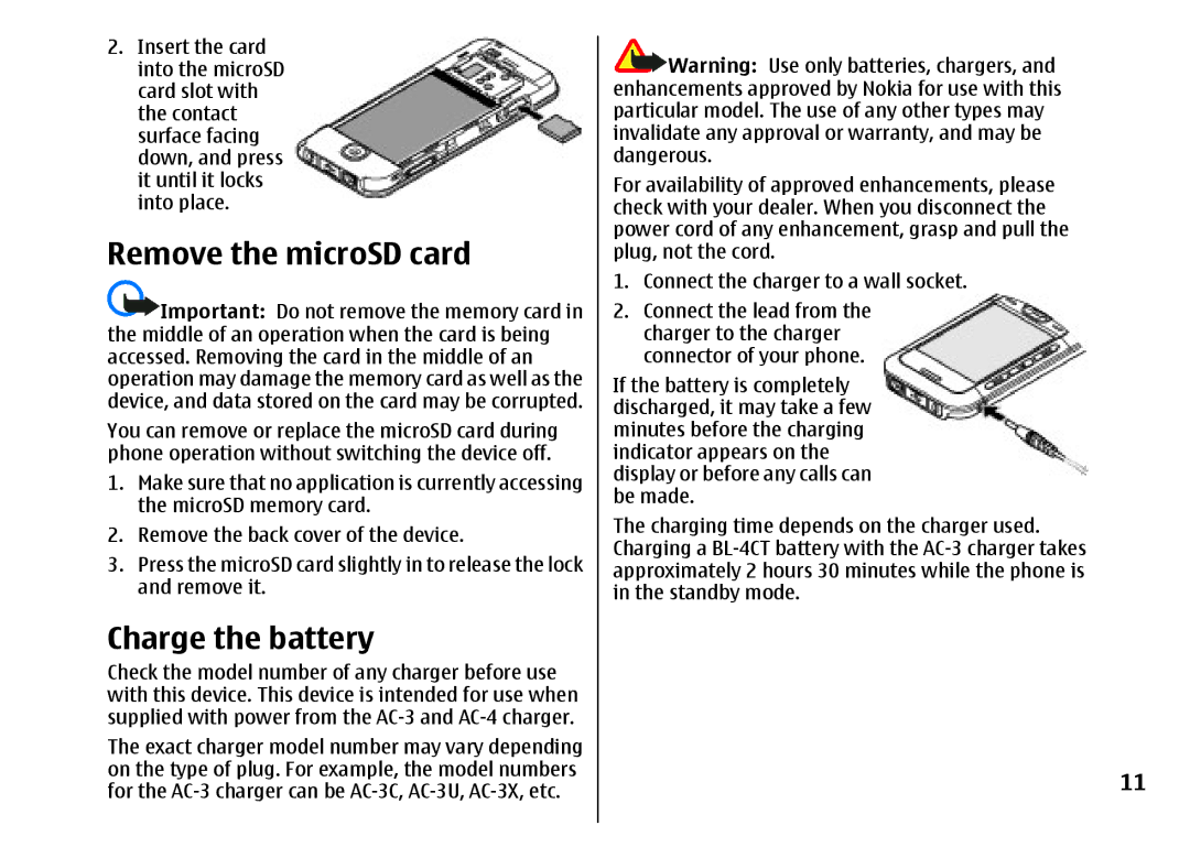 Nokia 5310 manual Remove the microSD card, Charge the battery 