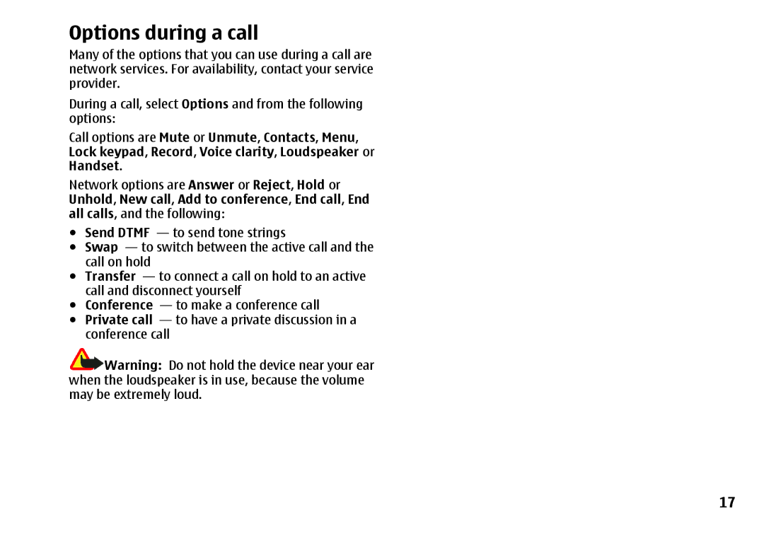 Nokia 5310 manual Options during a call 